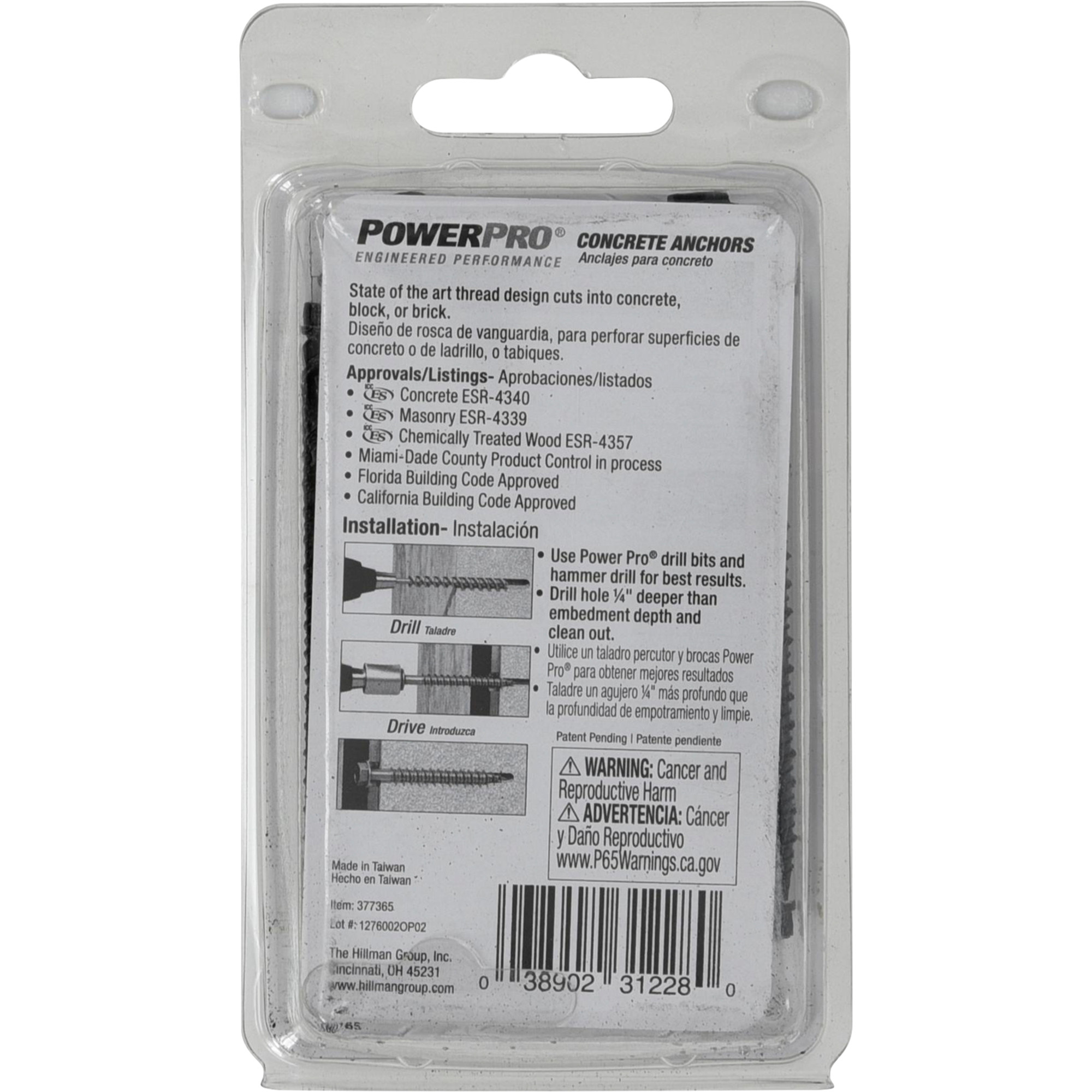 Power Pro Black Hex Washer-Head Concrete Screw Anchor (3/16 in. x 2-3/4 in.) - 20 pc