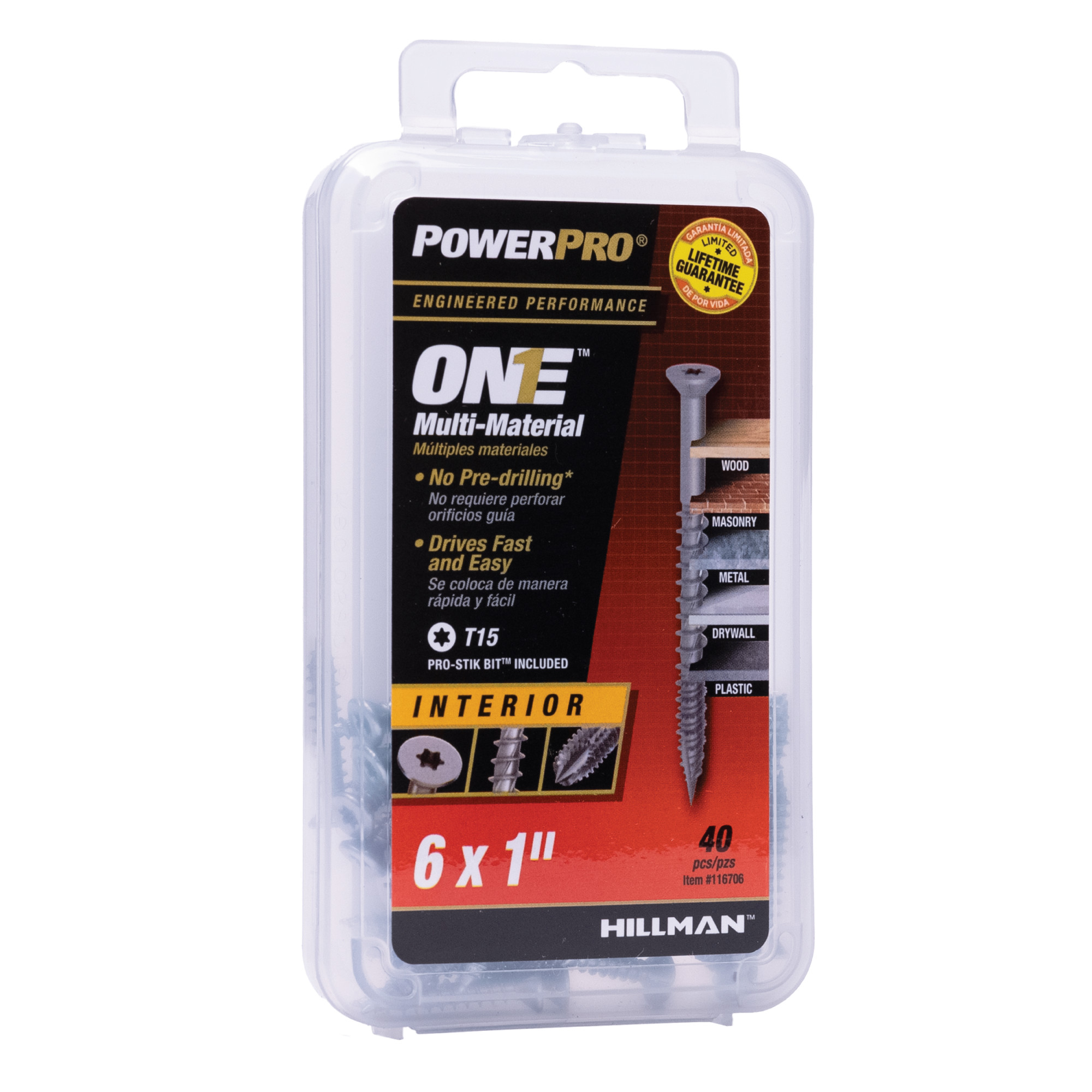 Power Pro ONE Flat Interior Zinc Multi-Material Screws (#6 x 1 in.) - 40pc