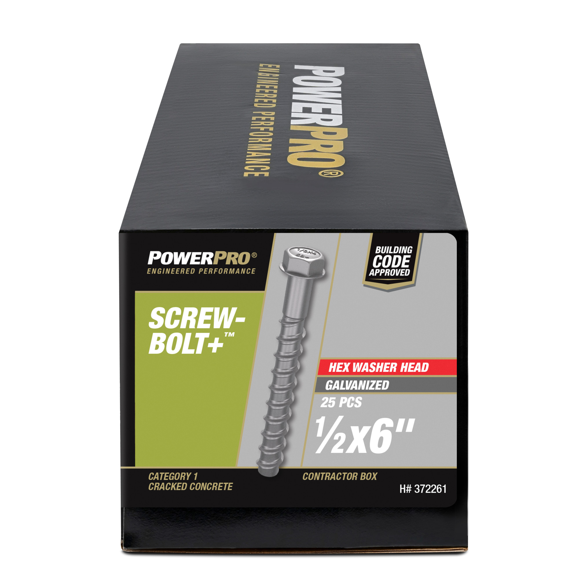 Power Pro Galvanized Hex Washer Head Screw-Bolt+ Anchors (1/2 in. x 6 in.) - 25 pc