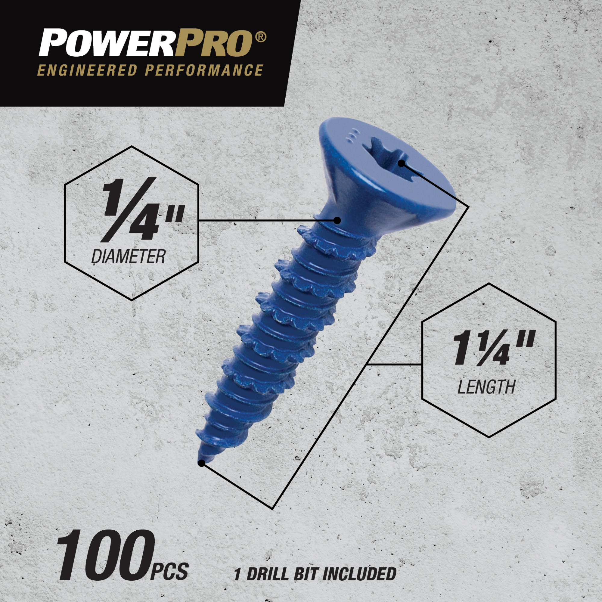 Power Pro Blue Flat-Head Concrete Screw Anchor (1/4 in. x 1-1/4 in.) - 100 pc