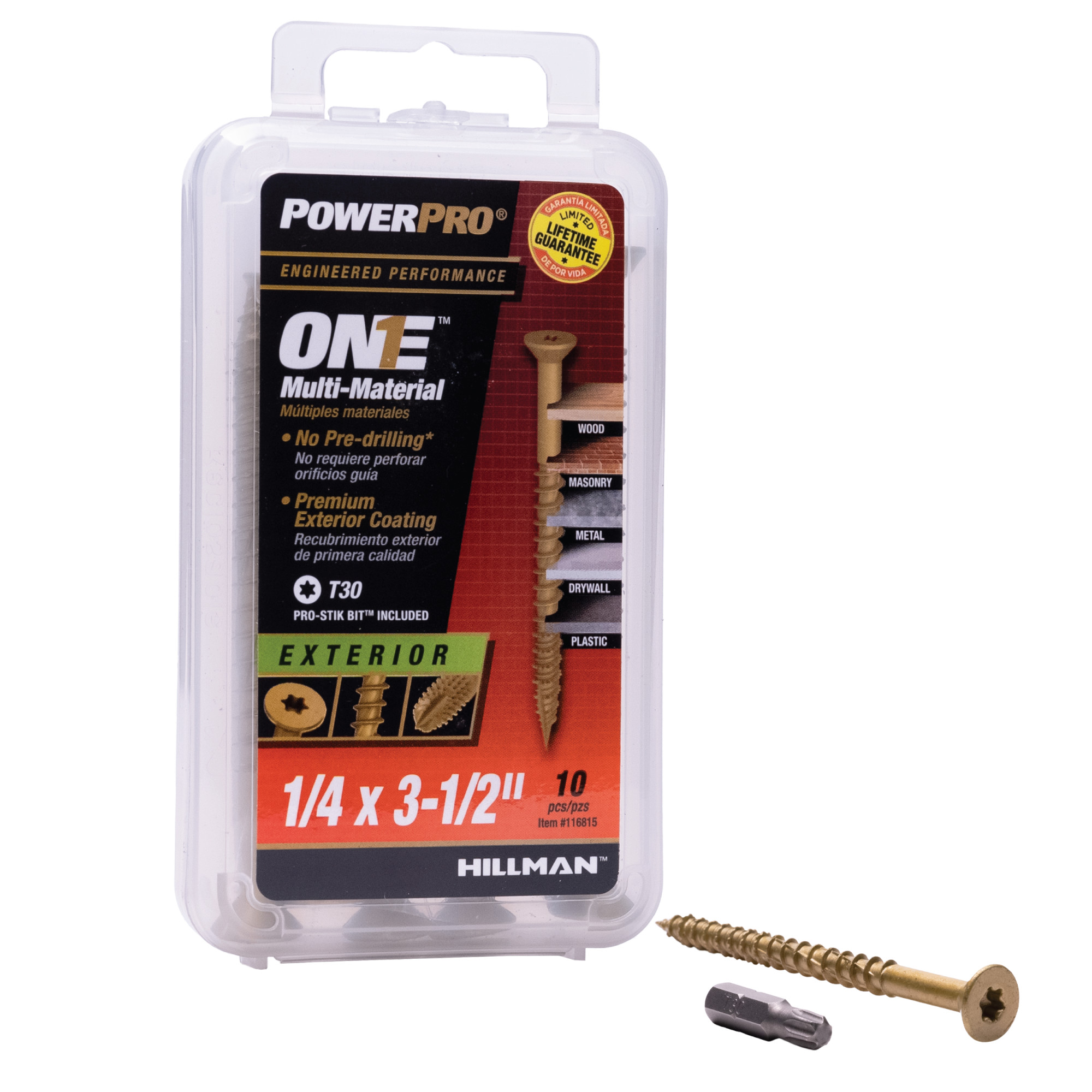 Power Pro ONE Flat Exterior Bronze Multi-Material Screws (1/4 in. x 3-1/2 in.) - 10pc