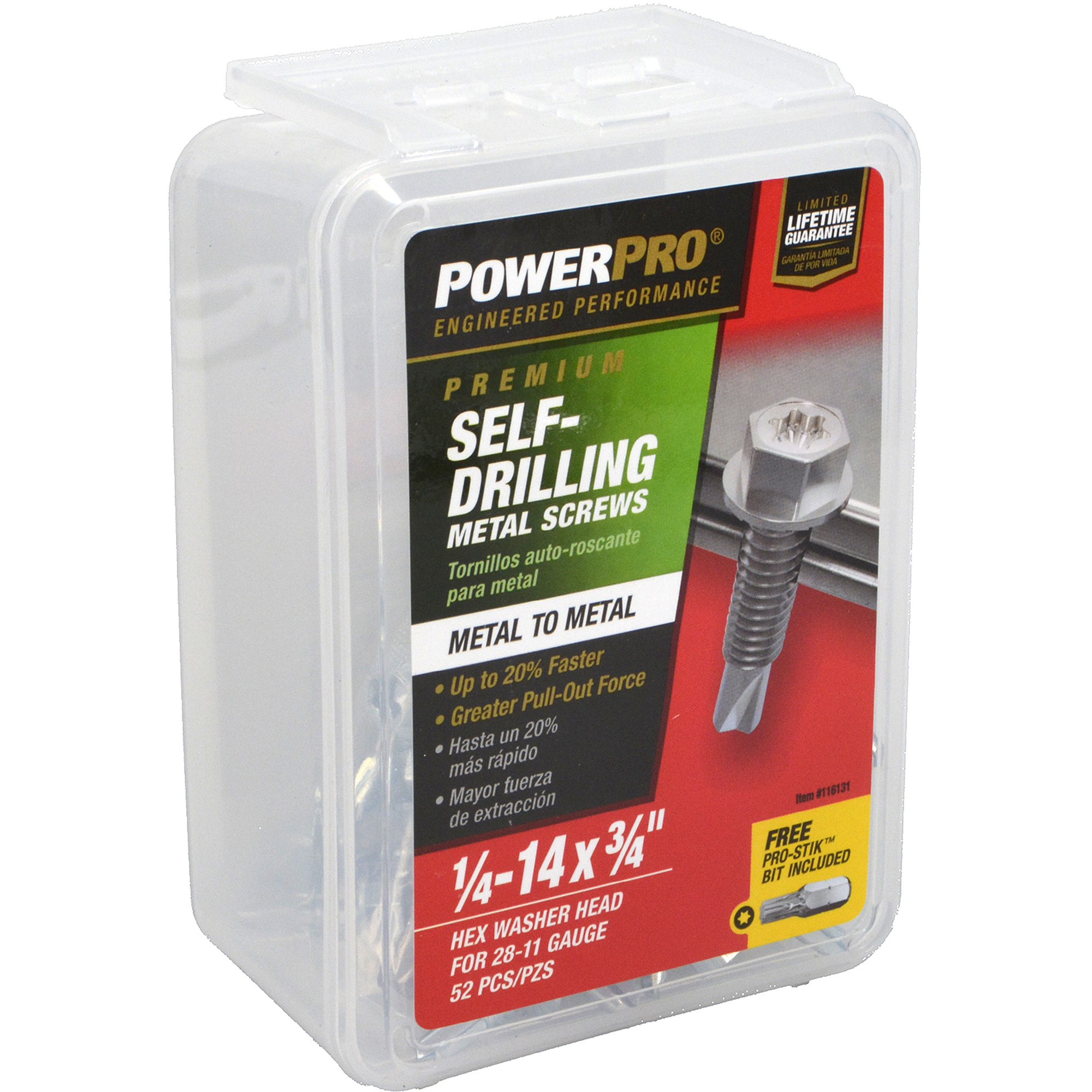 Power Pro Premium Hex Zinc Self-Drilling Screws (1/4 in.-14 x 1-1/4 in.) - 52 pc