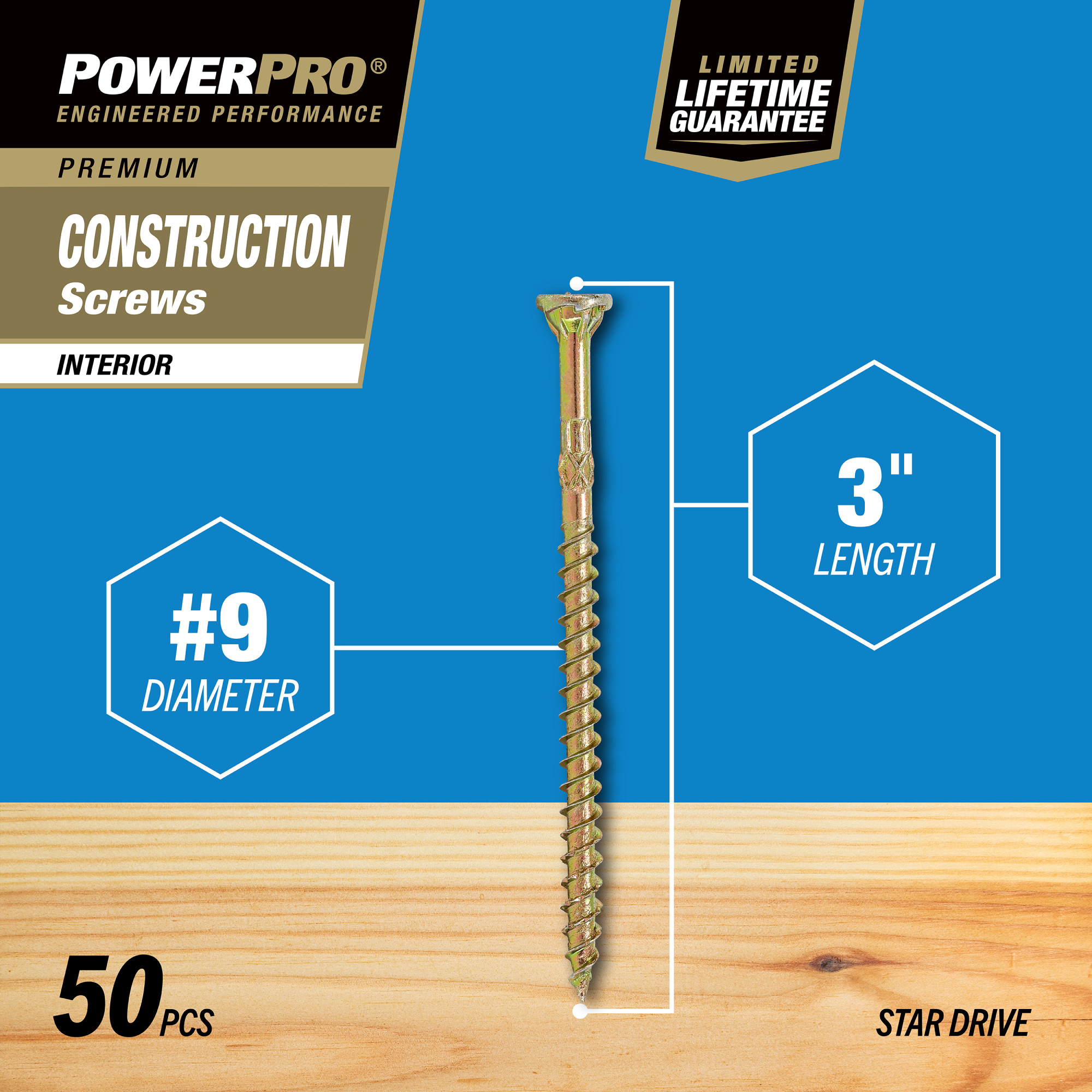 Power Pro Premium Interior Construction Screws (#9 x 3 in.) - 50 pc