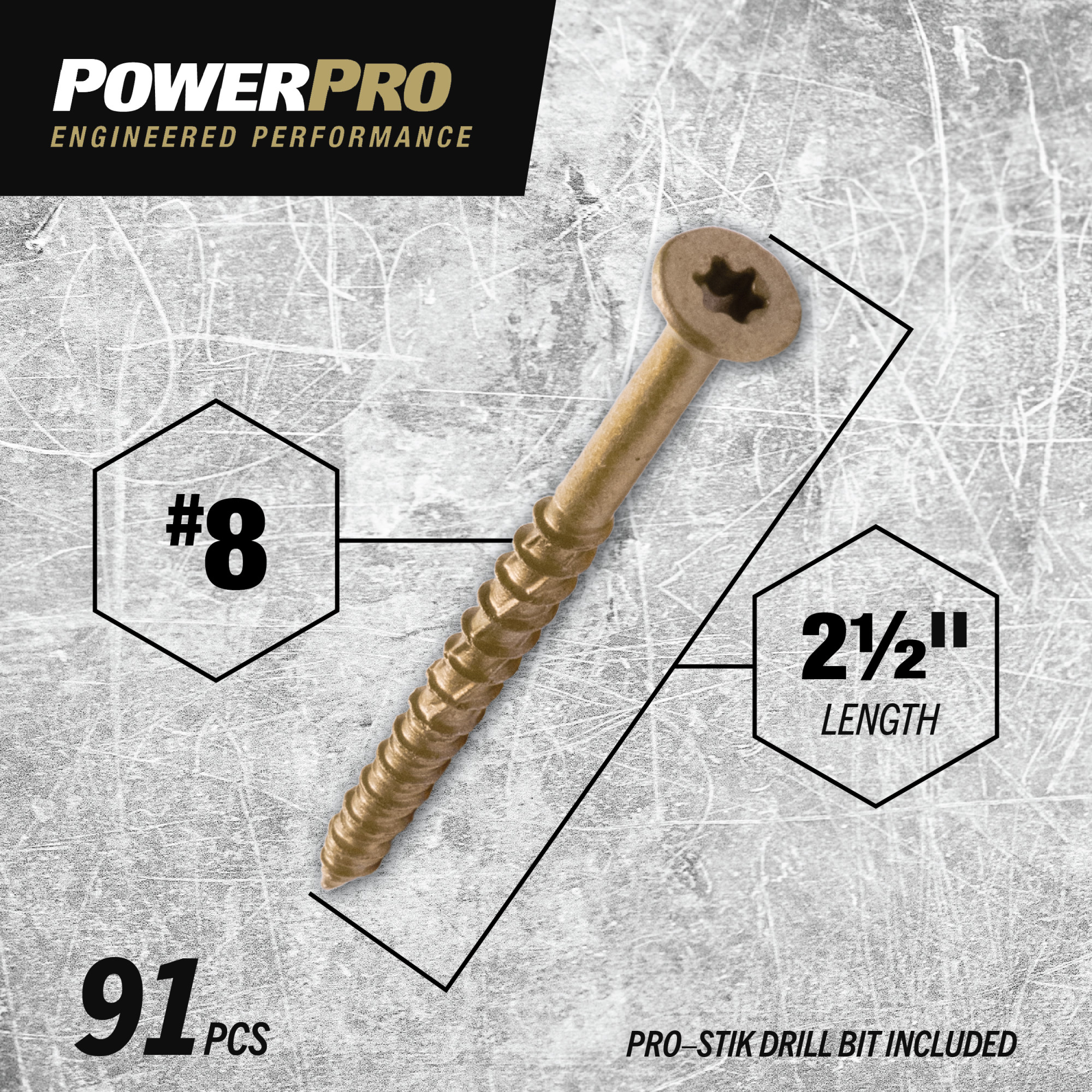 Power Pro ONE Flat Exterior Bronze Multi-Material Screws (#8 x 2-1/2 in.) - 91 pc