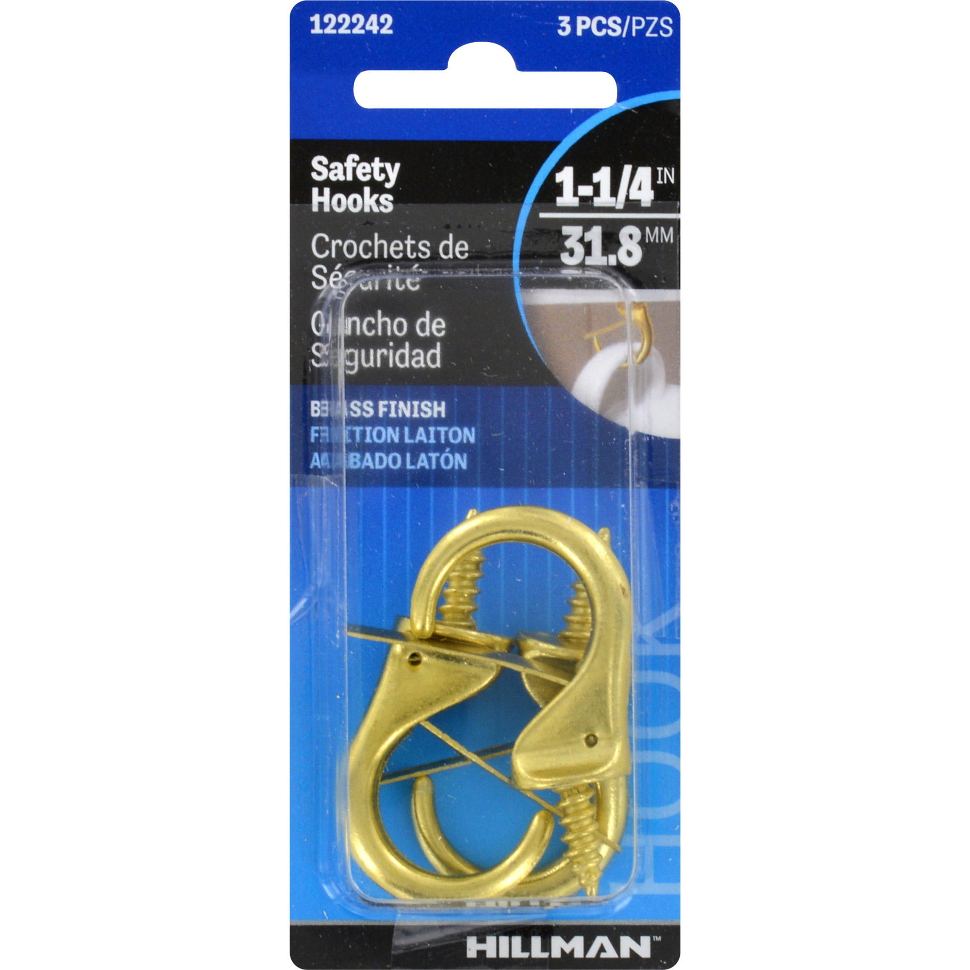 Hillman Safety Cup Hooks Brass (1-1/4 in.) 1lb 3 Pack