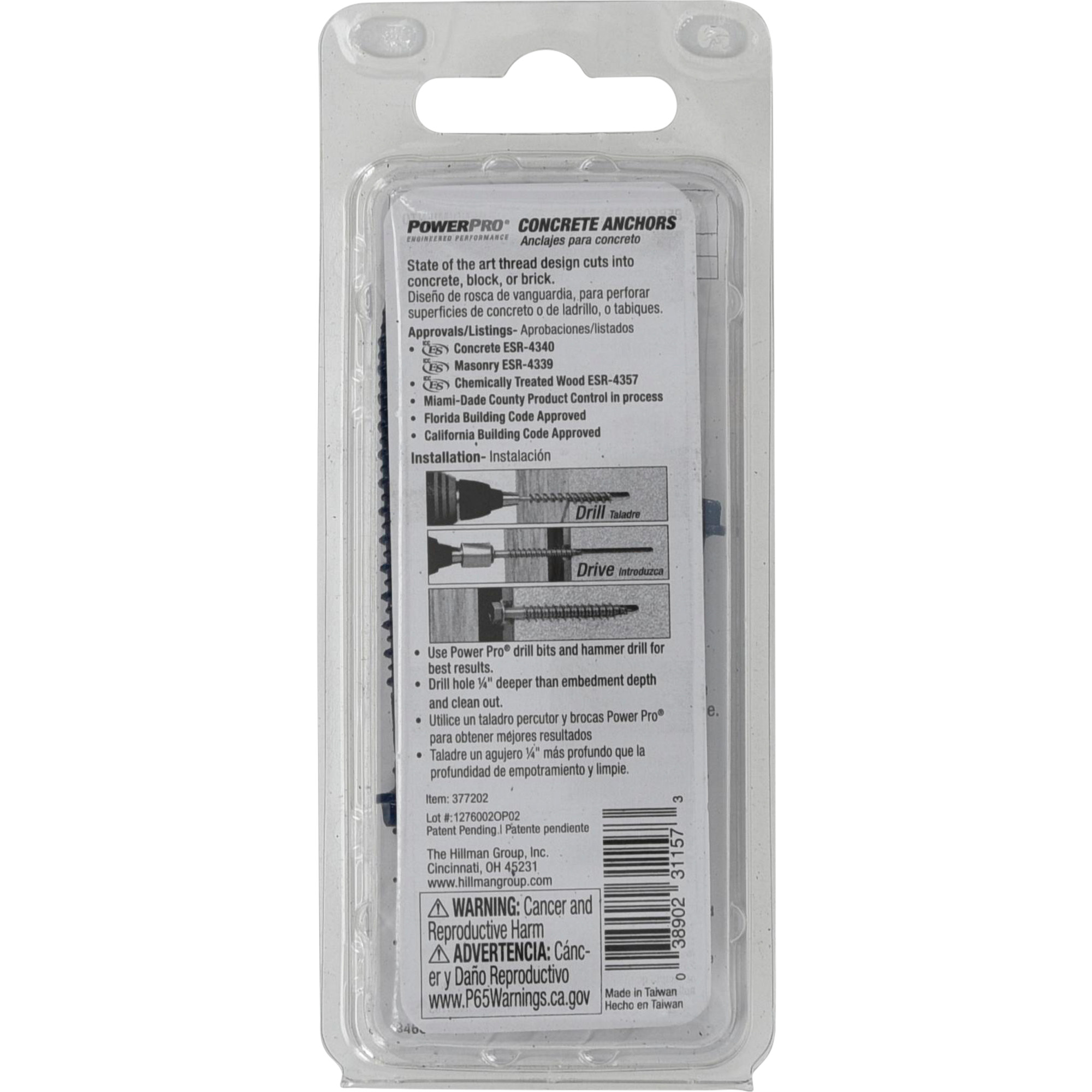 Power Pro Blue Hex Washer-Head Concrete Screw Anchor (3/16 in. x 2-1/4 in.) - 4 pc