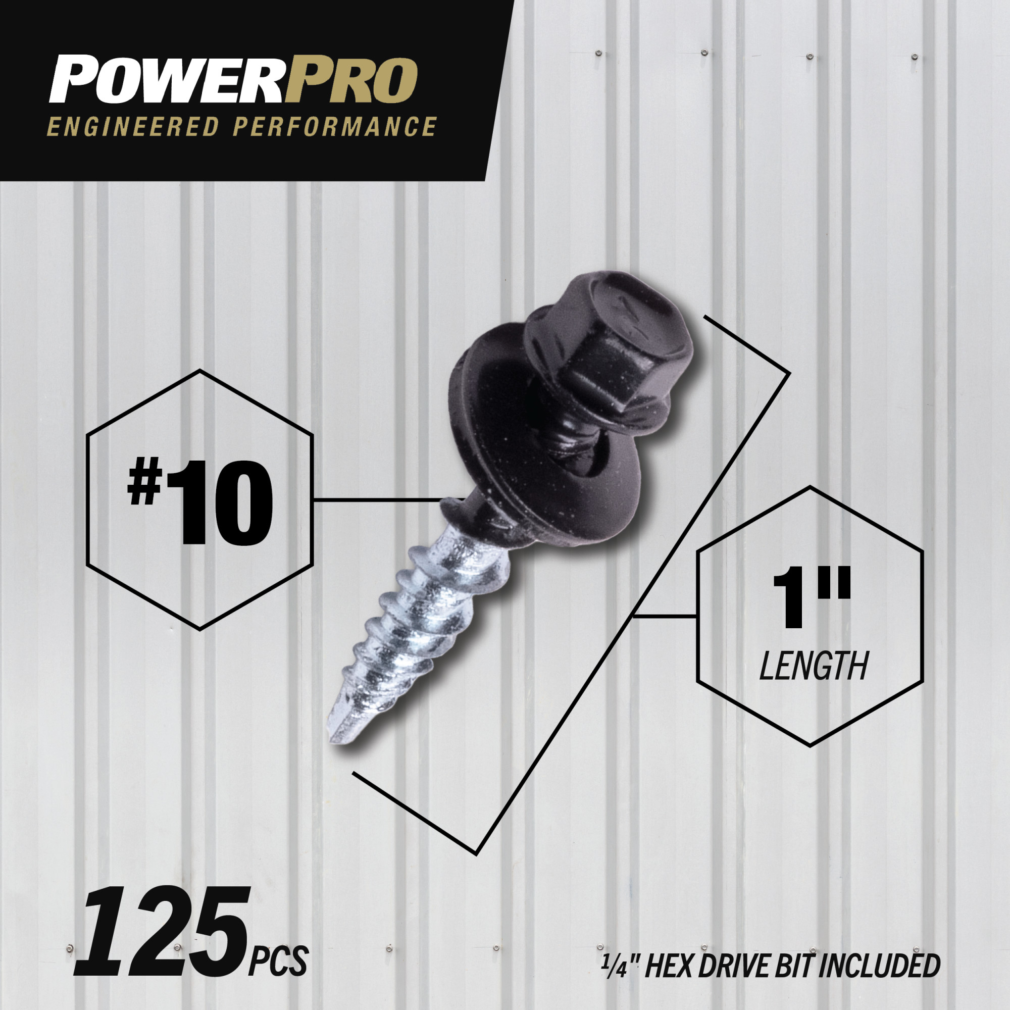 Power Pro Black Self Drilling Metal-to-Wood Roofing Screws (#10 x 1 in.) - 125 pc