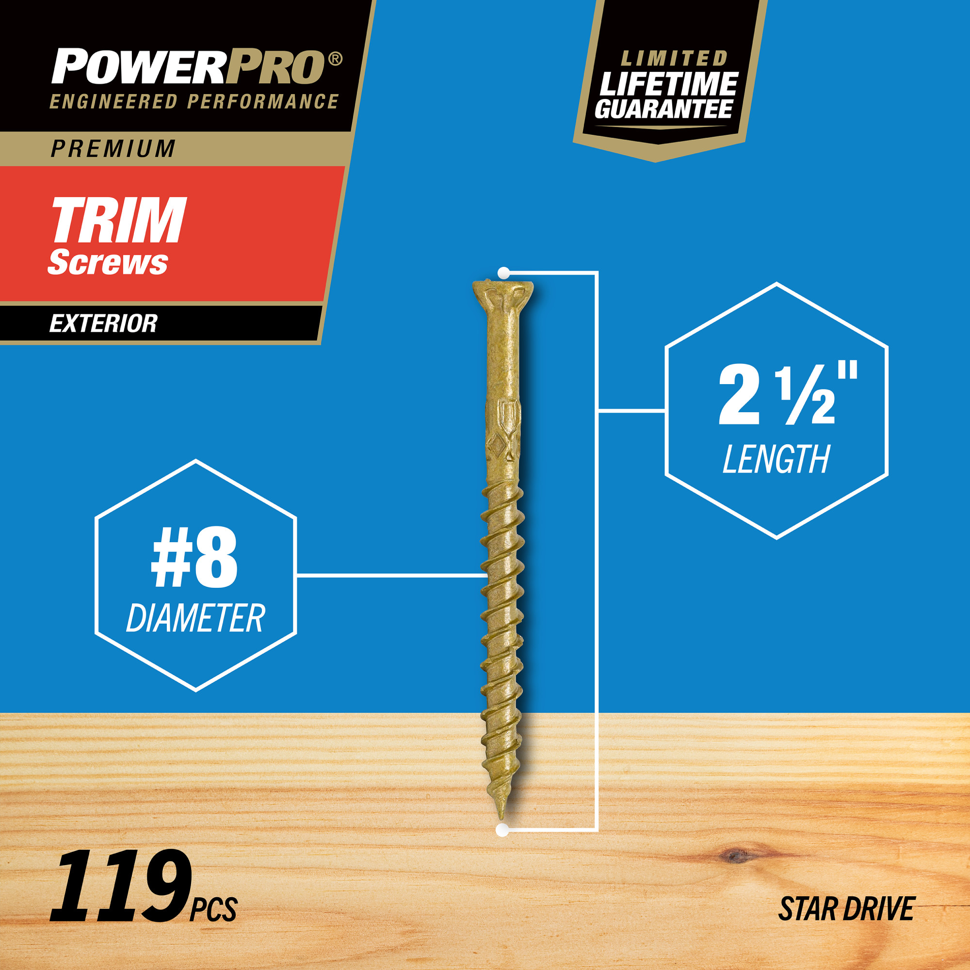 Power Pro&reg; Premium Bronze Exterior Trim Screws (#8 x 2-1/2 in.) - 119 pc