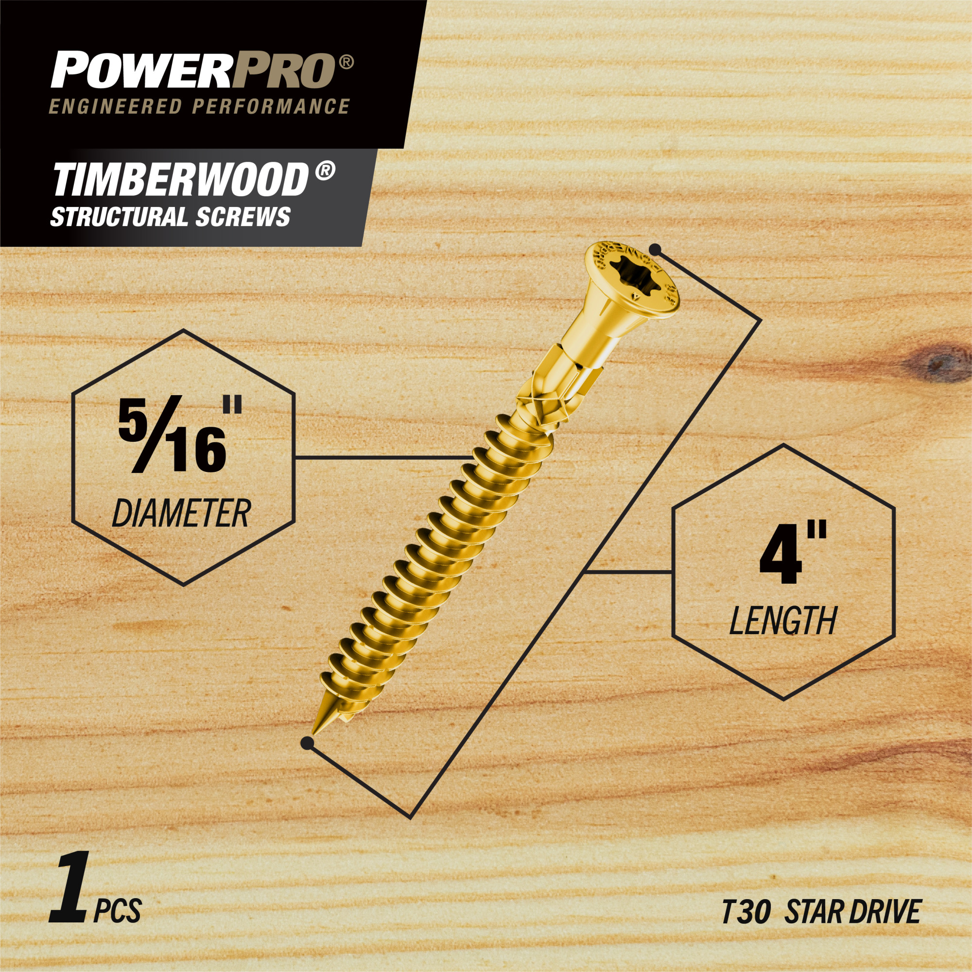 Power Pro TimberWood Bronze Structural Screws (5/16 in. x 4 in.) - 1pc