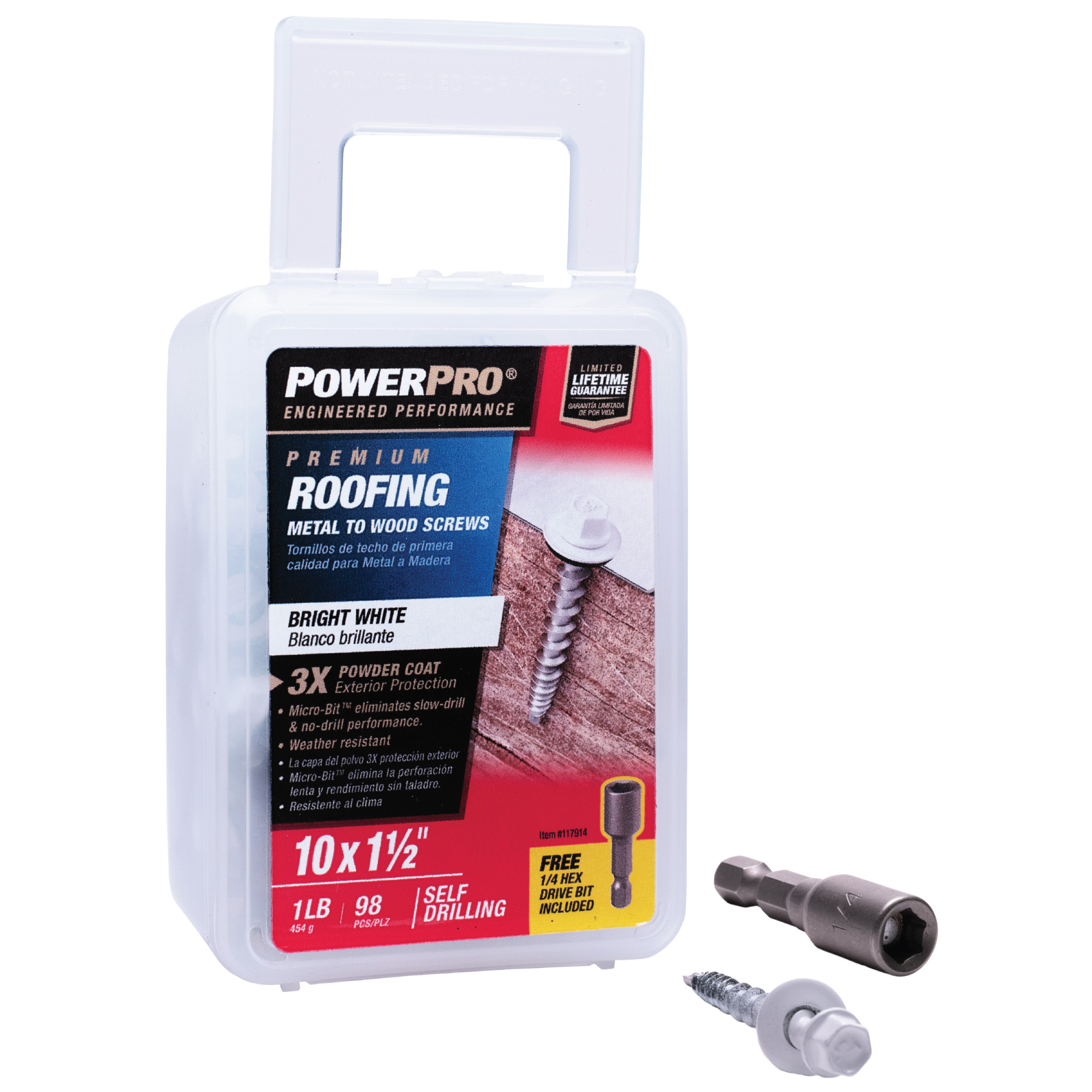 Power Pro White Self Drilling Metal-to-Wood Roofing Screws (#10 x 1-1/2 in.)-98 pc
