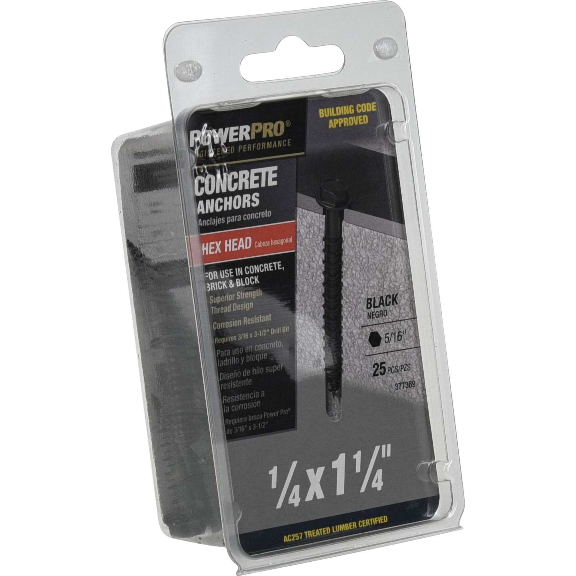 Power Pro Black Hex Washer-Head Concrete Screw Anchor (1/4 in. x 1-1/4 in.) - 25 pc