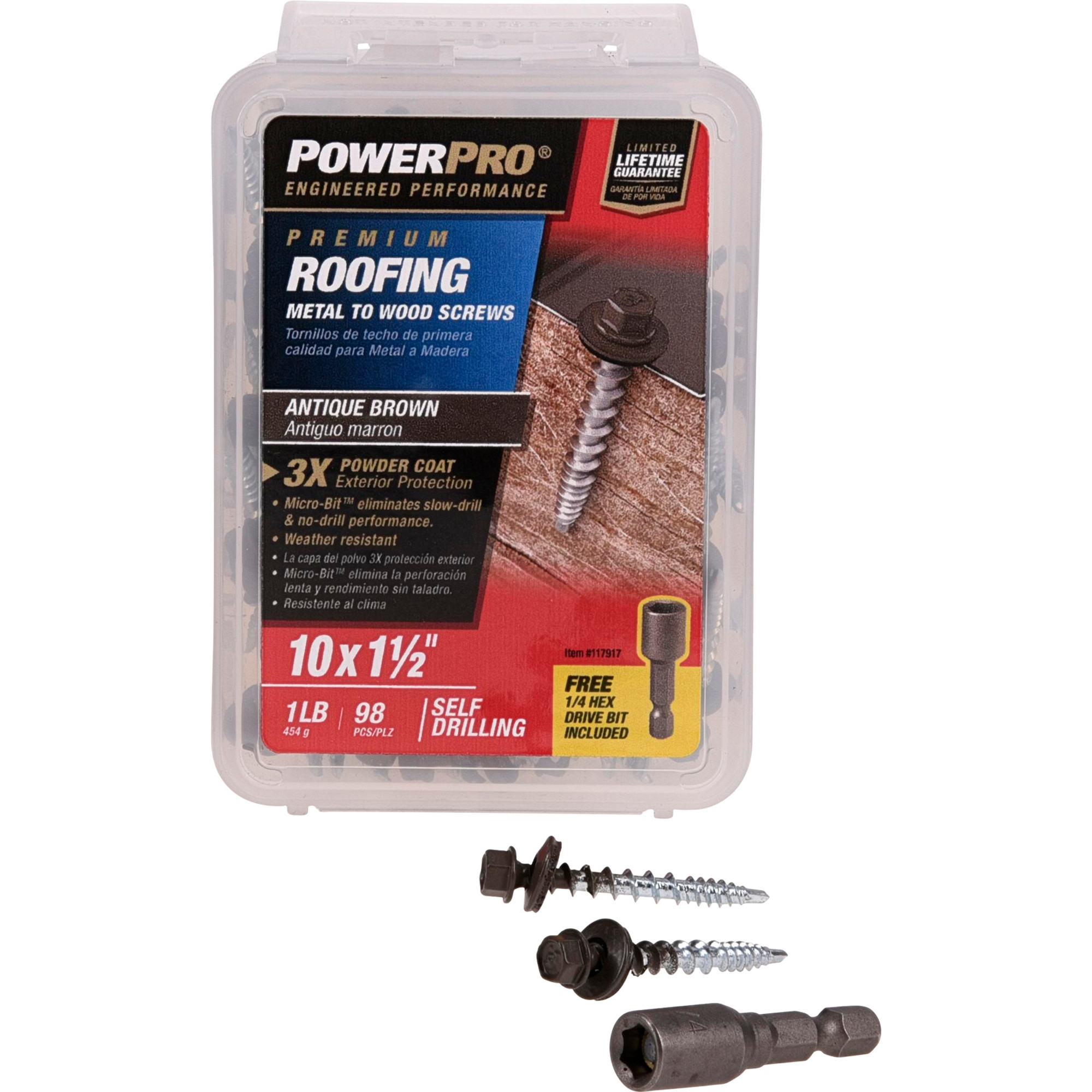 Power Pro Bronze Metal Self Drilling Roofing Screws (#10 x 1-1/2 in.) - 98 pc