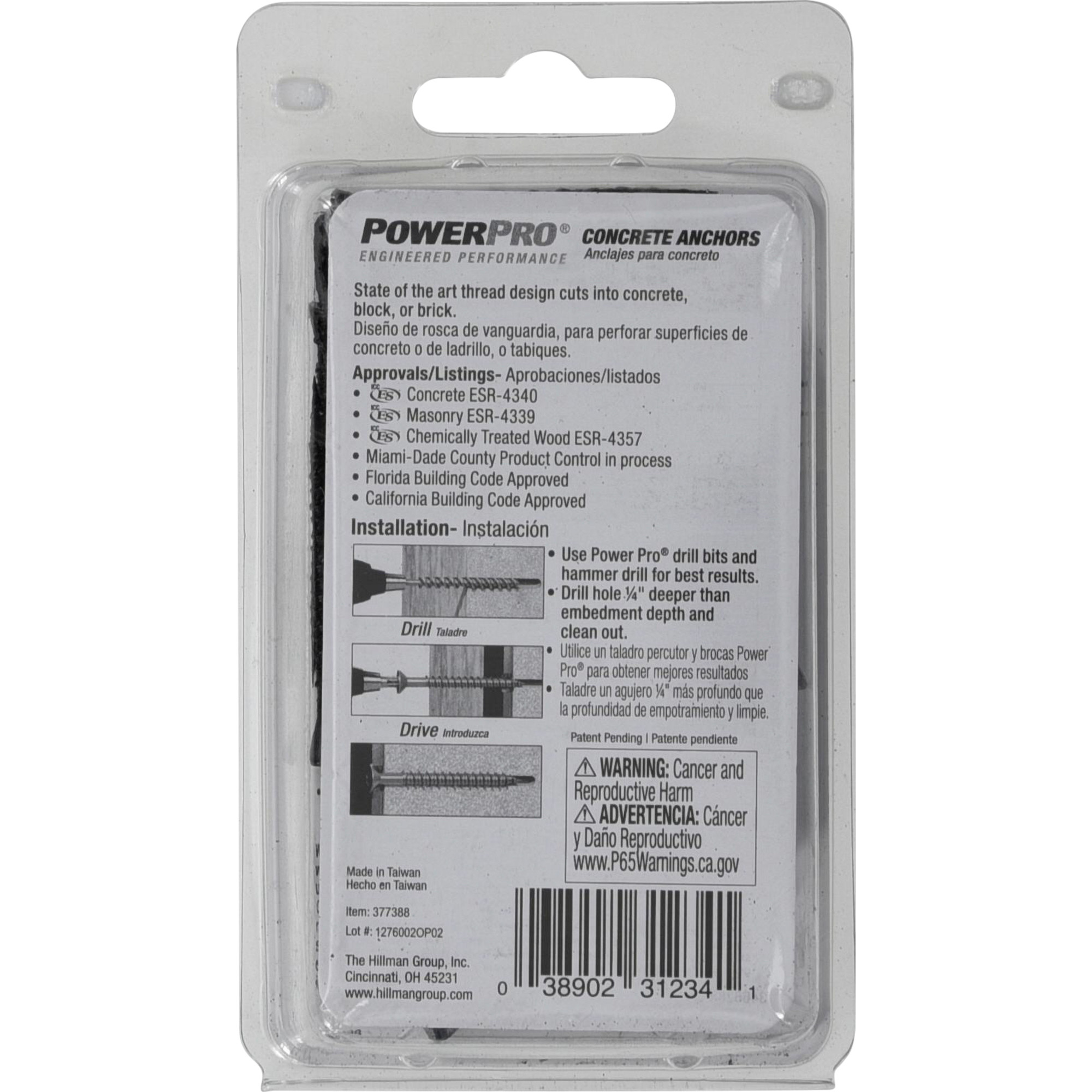 Power Pro Black Flat-Head Concrete Screw Anchor (1/4 in. x 1-3/4 in.) - 18 pc