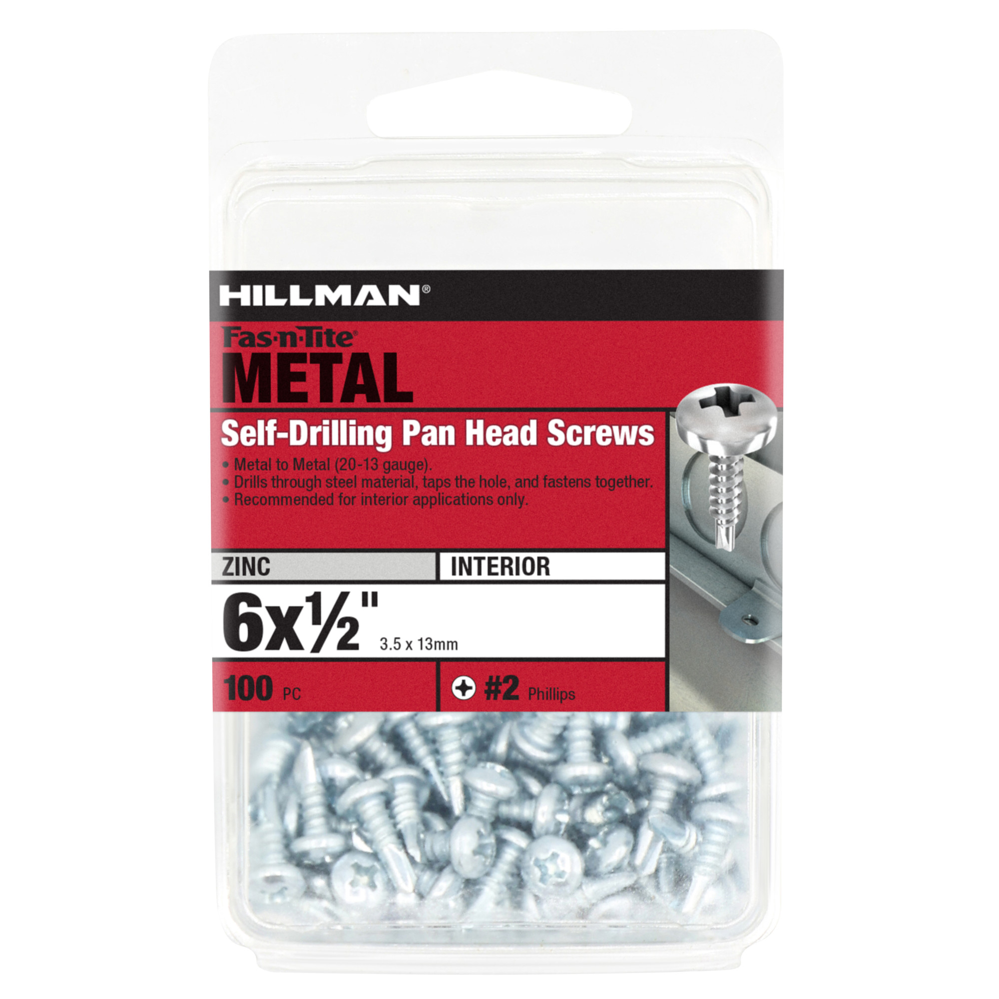 Hillman Zinc Pan Head Phillips Self Drilling Screws (#6-20 x 1/2 in.) - 100 pc