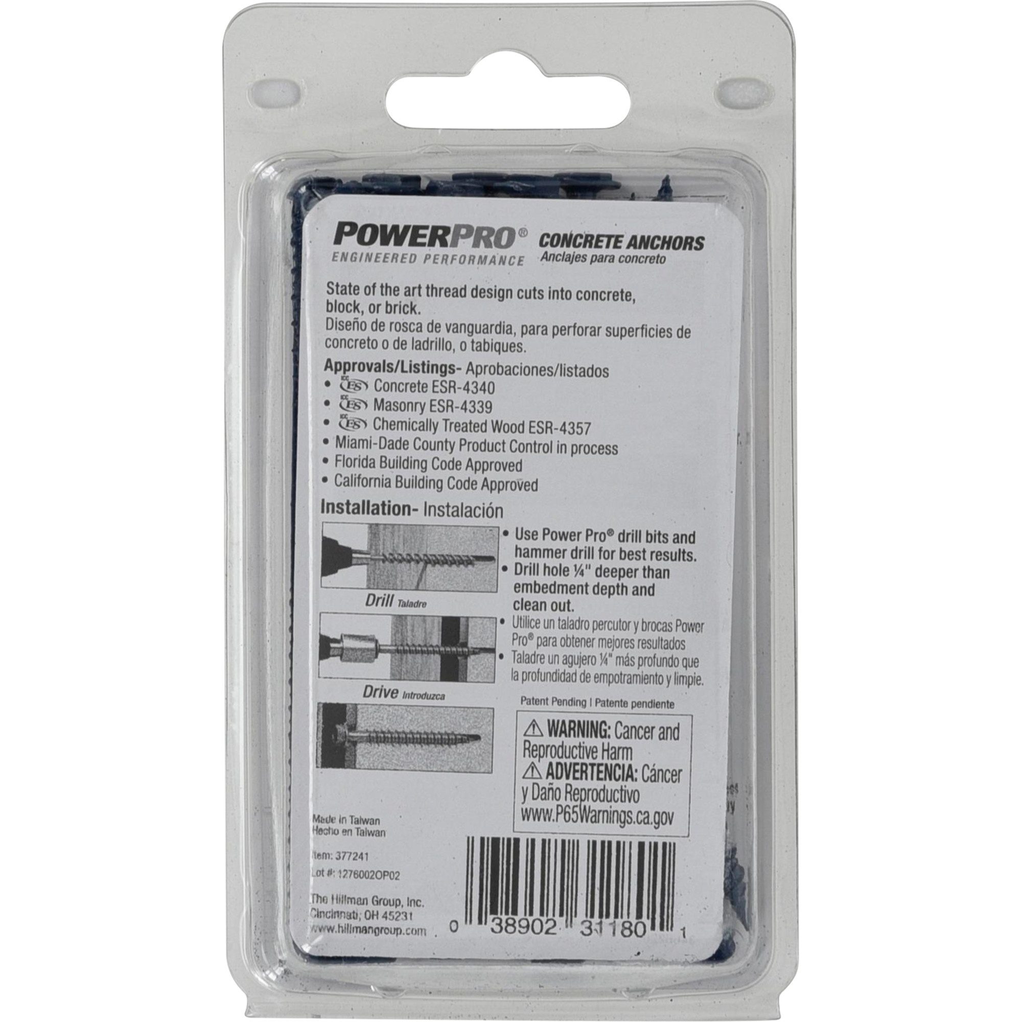 Power Pro Blue Hex Washer-Head Concrete Screw Anchor (3/16 in. x 3-3/4 in.) - 15 pc