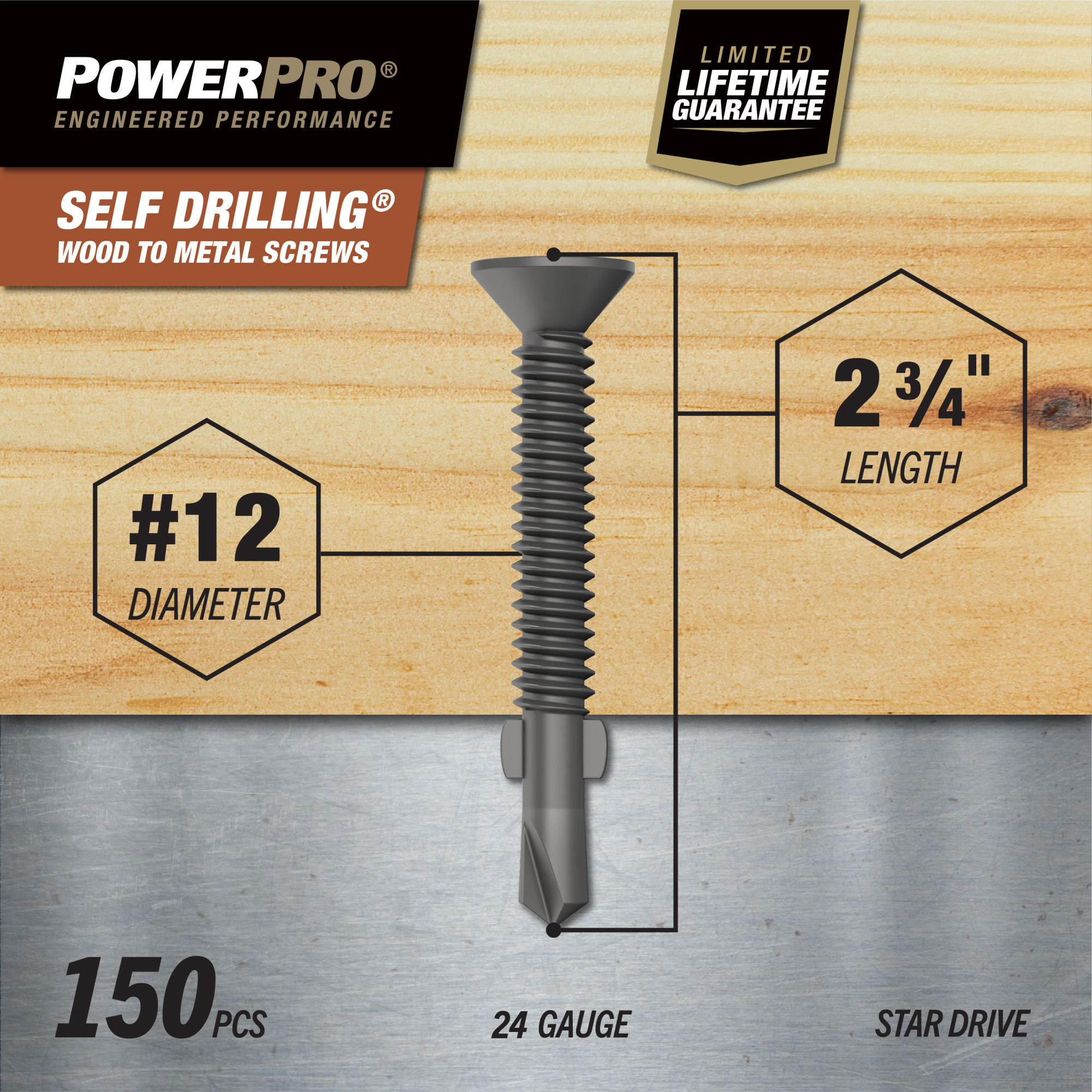 Power Pro Prower Pro Premium Flat Gray Epoxy Self-Drilling Screws (#12-24 � 3-�") 150pc