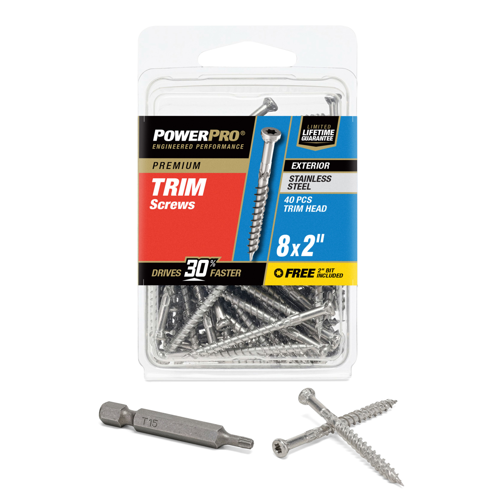 Power Pro� Premium 305 Stainless Steel Trim Screws (#8 x 2 in.) - 40pc