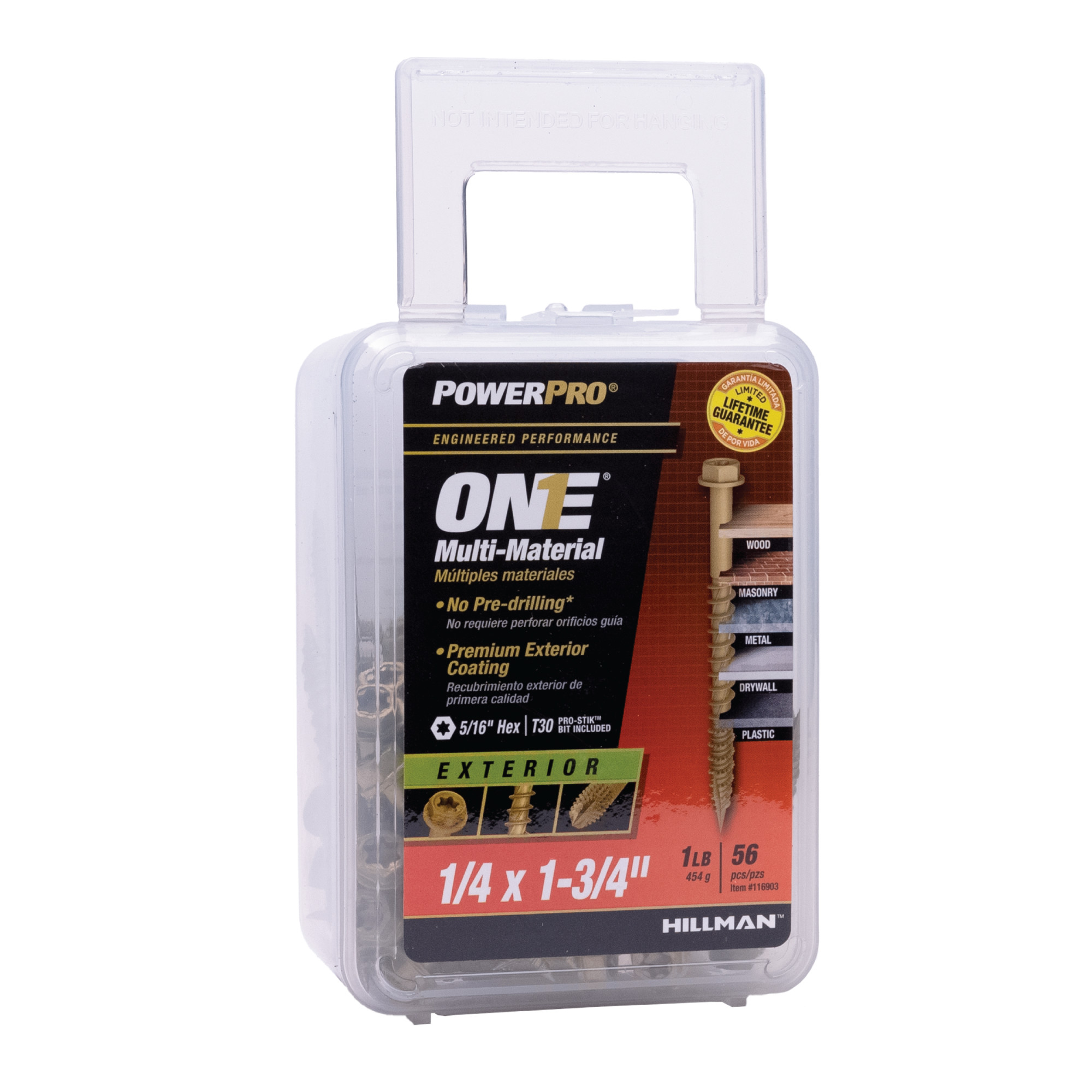 Power Pro ONE Hex Exterior Bronze Multi-Material Screws (1/4 in. x 1-3/4 in.) - 56 pc