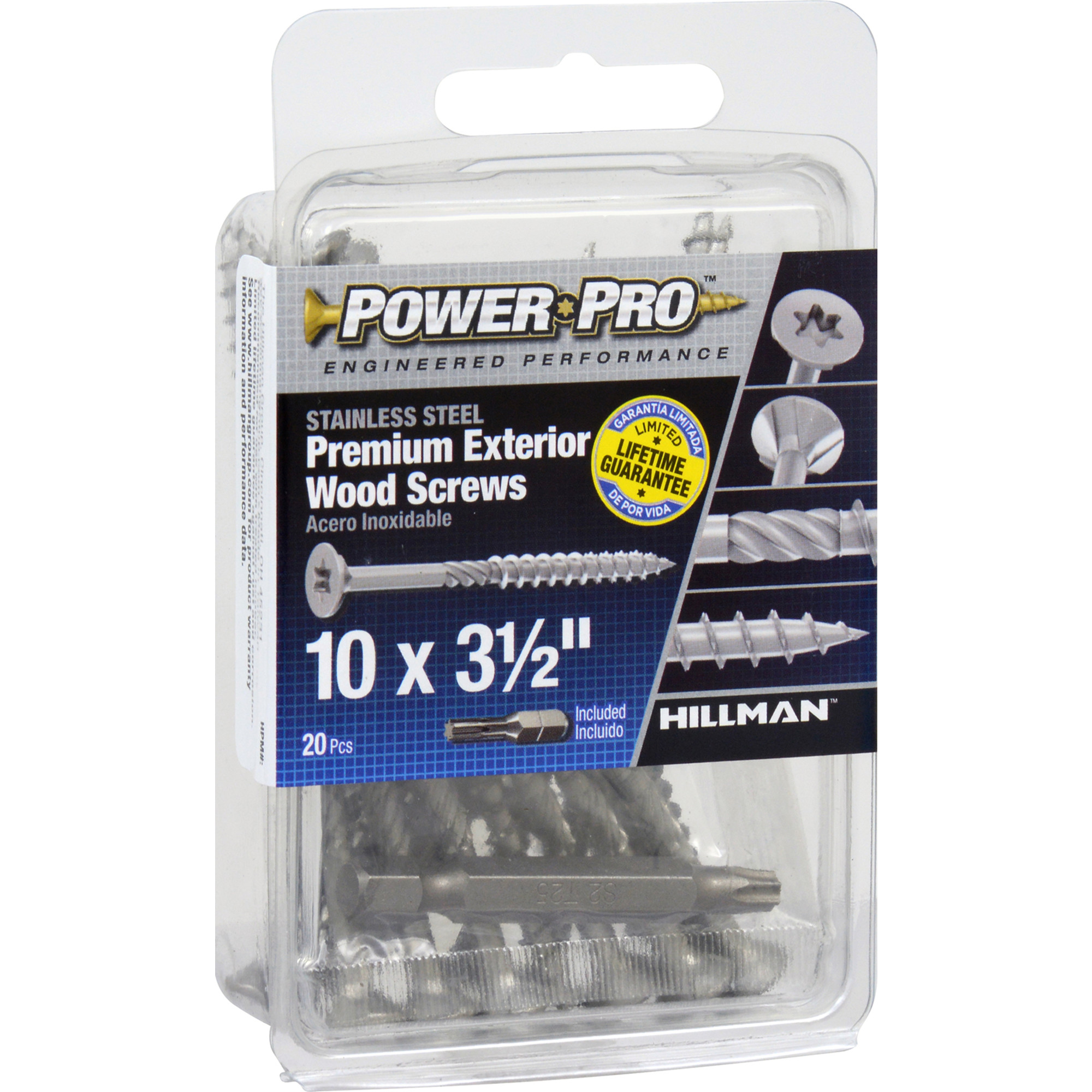 Power Pro Premium 305 Stainless Steel Wood Screws (#10 x 3-1/2 in.) - 20 pc