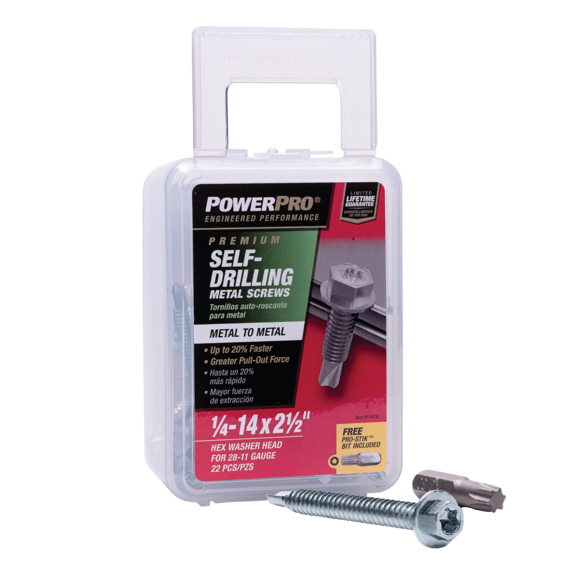 Power Pro Premium Hex Zinc Self-Drilling Screws (1/4 in.-14 x 2-1/2 in.) - 22 pc