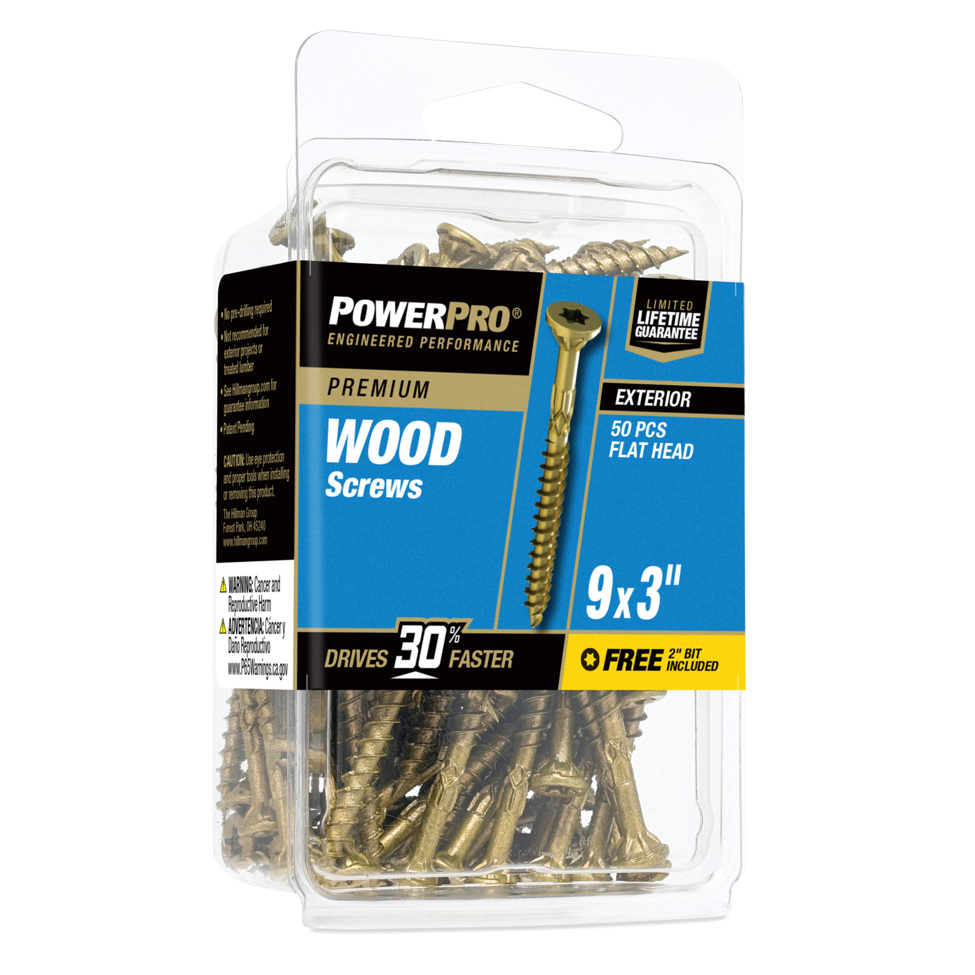 Power Pro Premium Exterior Wood Screws (#9 x 3 in.) - 50 pc