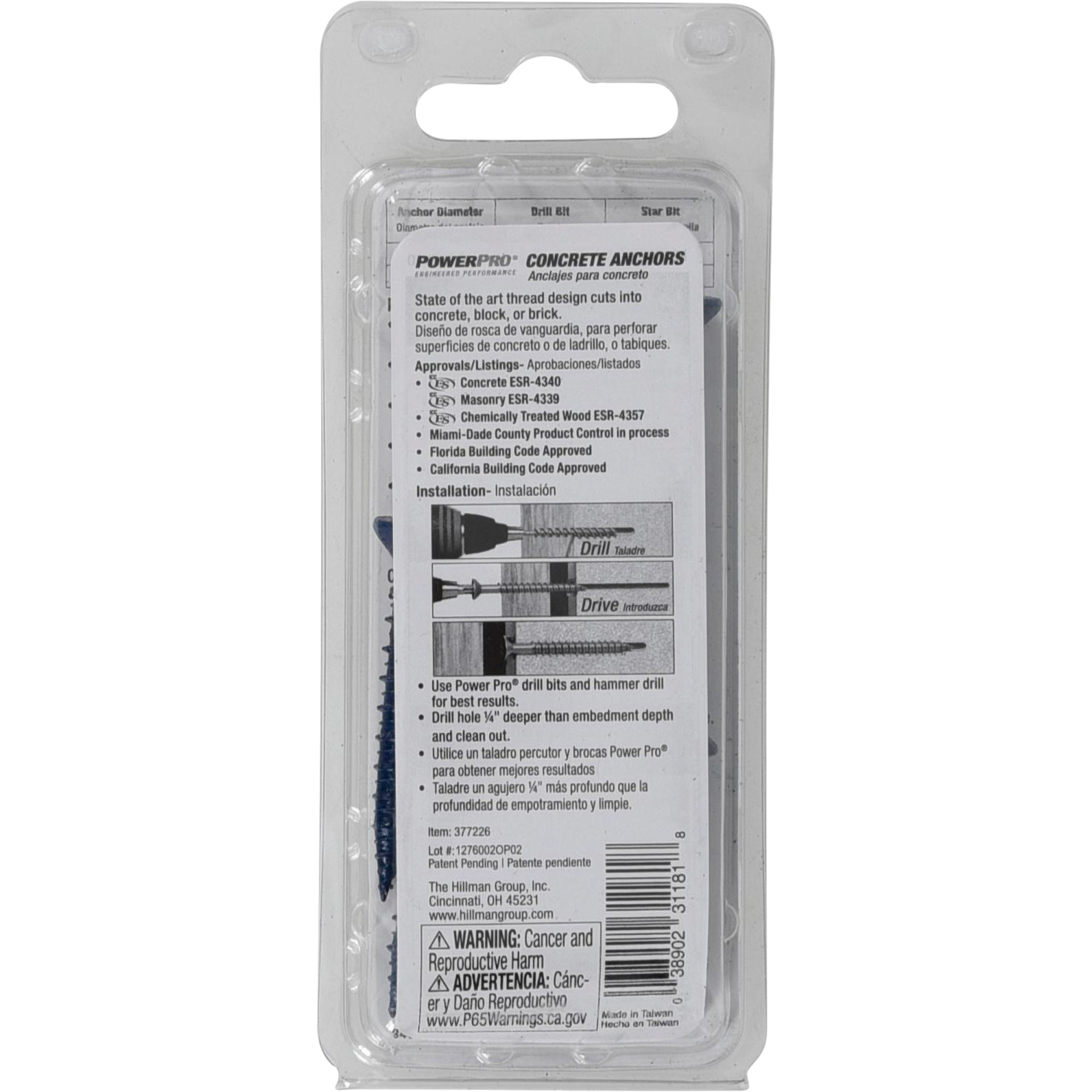 Power Pro Blue Flat-Head Concrete Screw Anchor (1/4 in. x 1-3/4 in.) - 5 pc