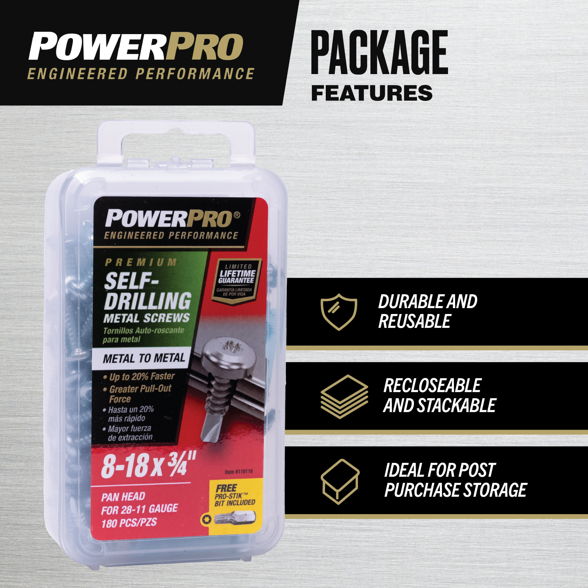 Power Pro Premium Zinc Sheet Metal Self-Drilling Screws (#8-32 x 3/4 in.) - 180 pc