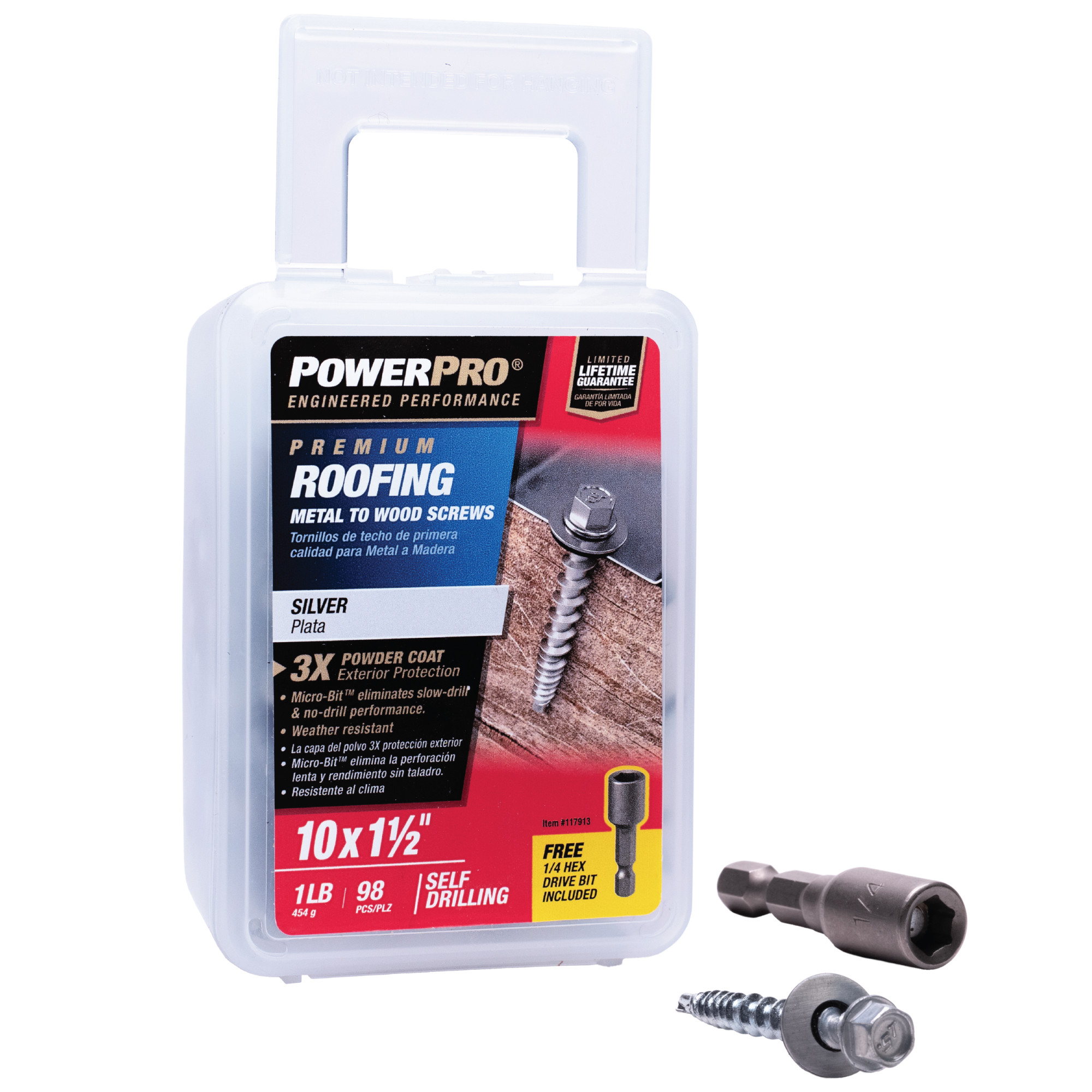 Power Pro Silver Self Drilling Metal-to-Wood Roofing Screws (#10 x 1-1/2 in.)-98 pc