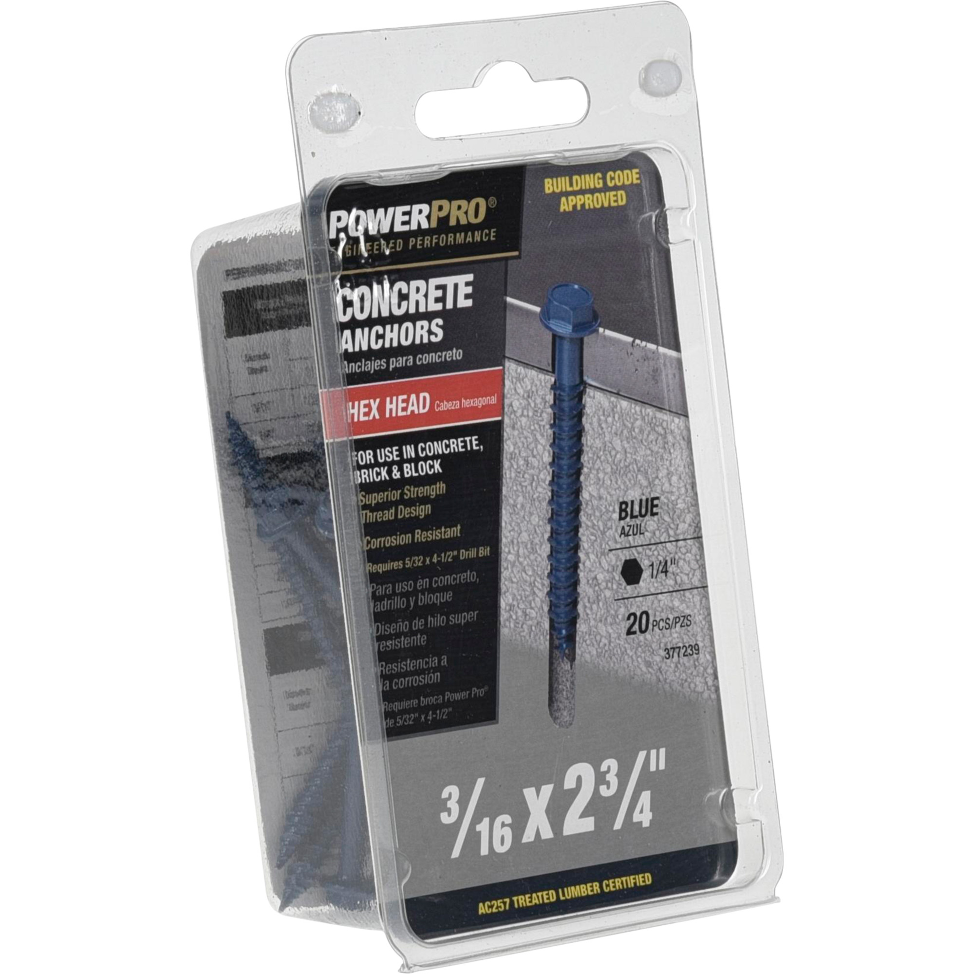 Power Pro Blue Hex Washer-Head Concrete Screw Anchor (3/16 in. x 2-3/4 in.) - 20 pc