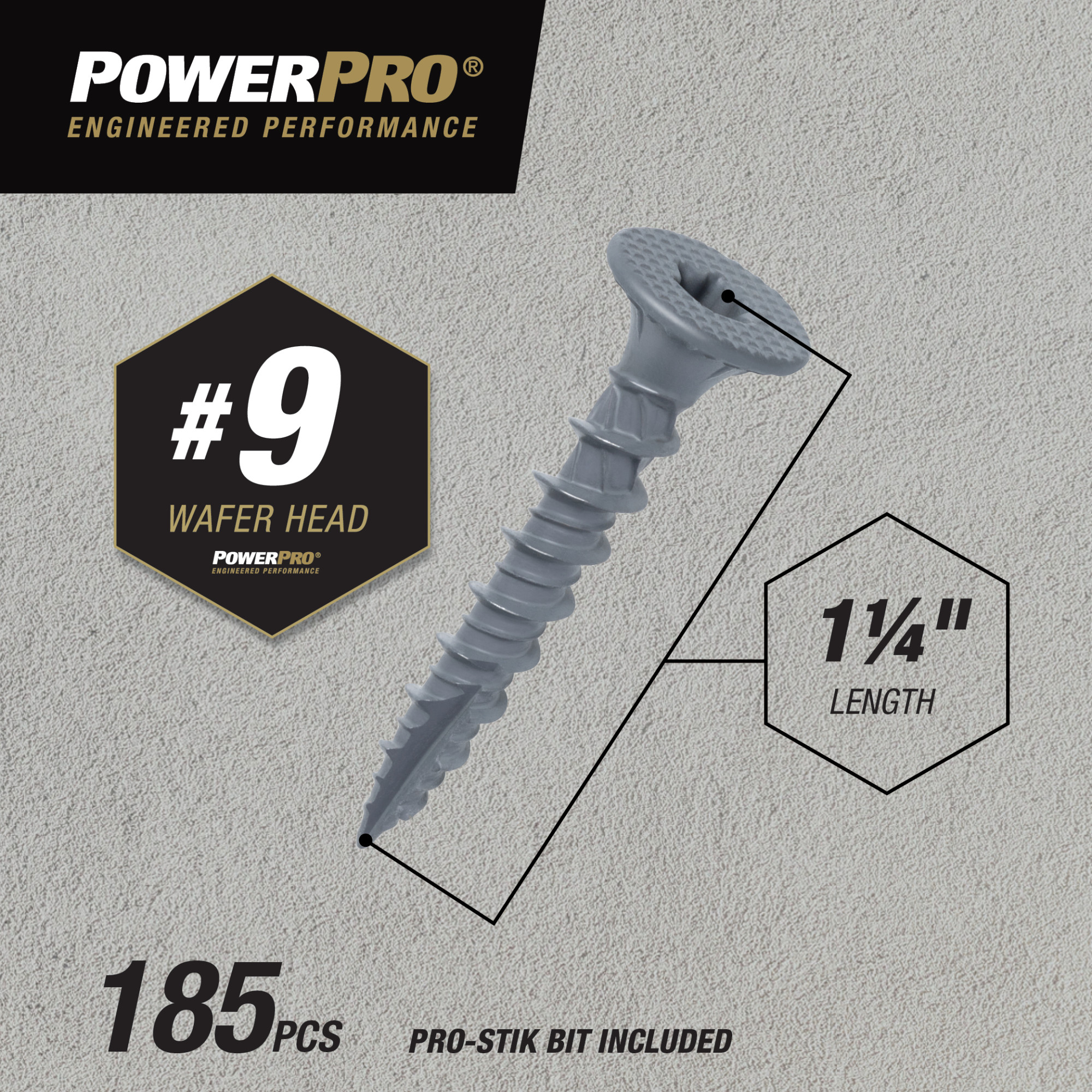 Power Pro Gray Wafer-Head Cement Board Screws (#9 x 1-1/4 in.) - 185 pc