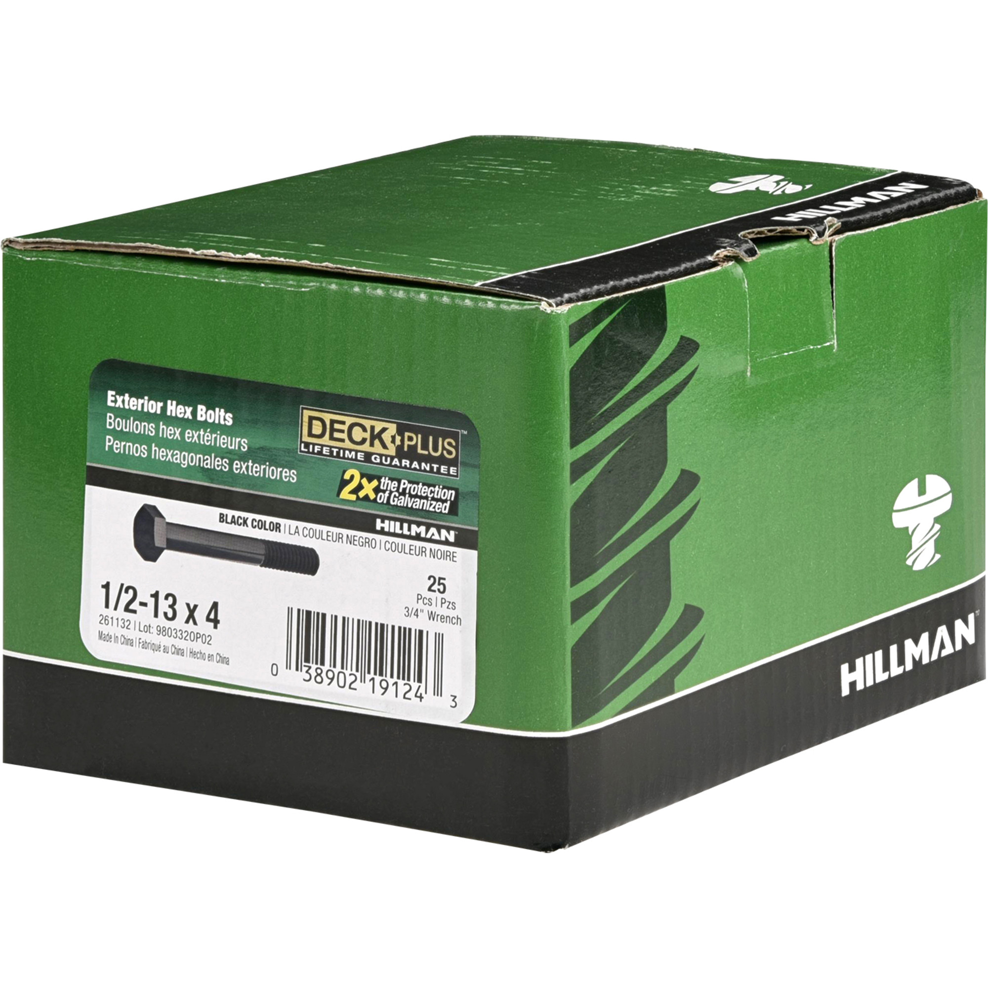 Deck Plus Black Coated Hex Bolts 1/2 in.-13 x 4 in.