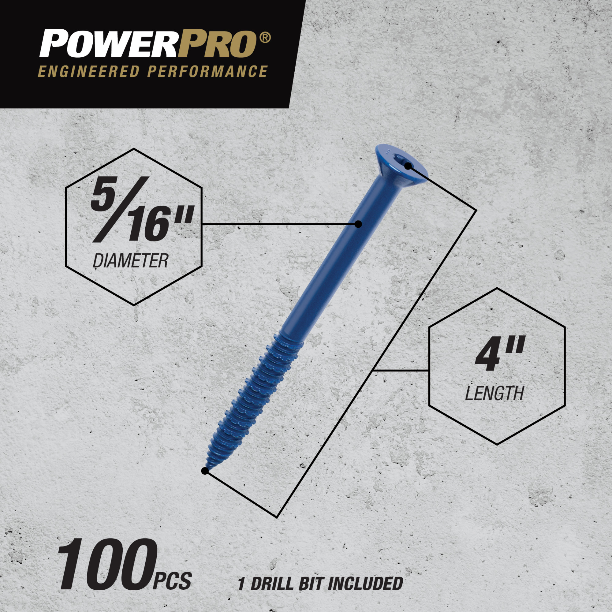 Power Pro Blue Flat-Head Concrete Screw Anchor (5/16 in. x 4 in.) - 50 pc