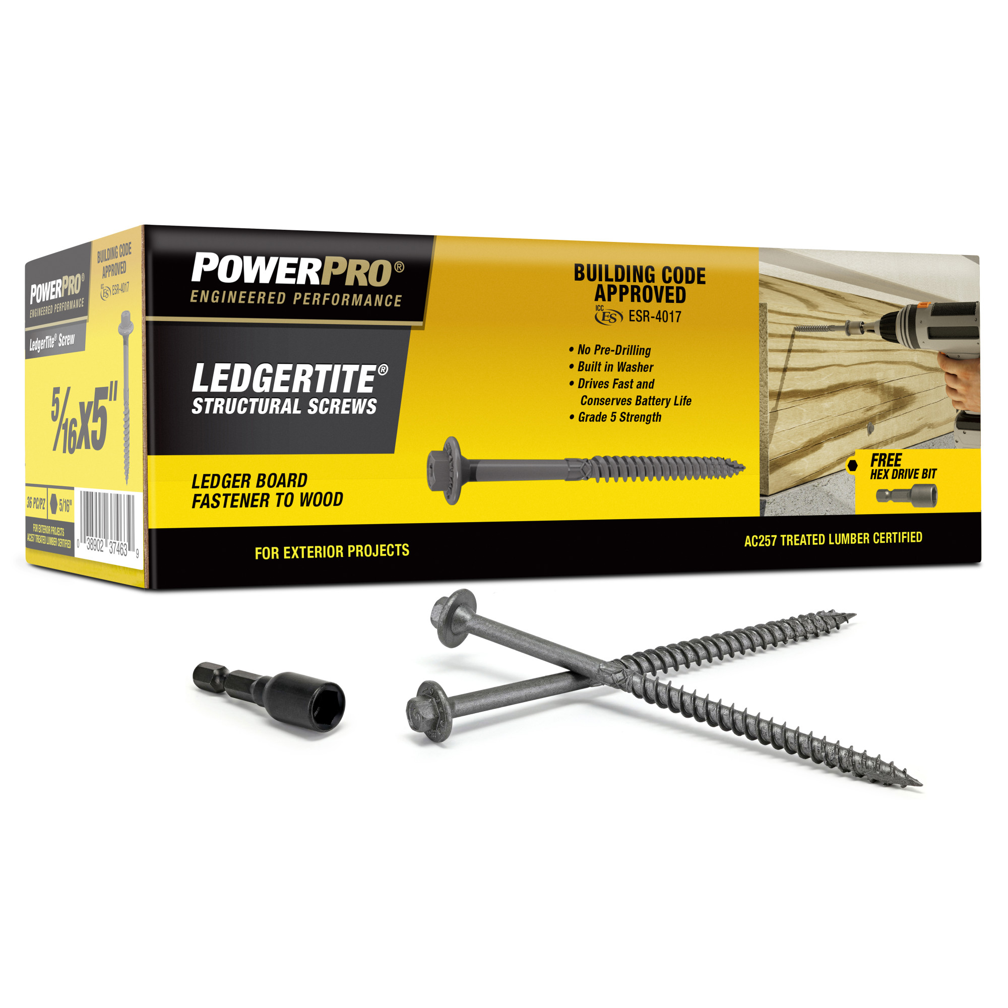 Power Pro Gray Ledger-Tite Structural Screws (5/16 in. x 5 in.) - 36 pc
