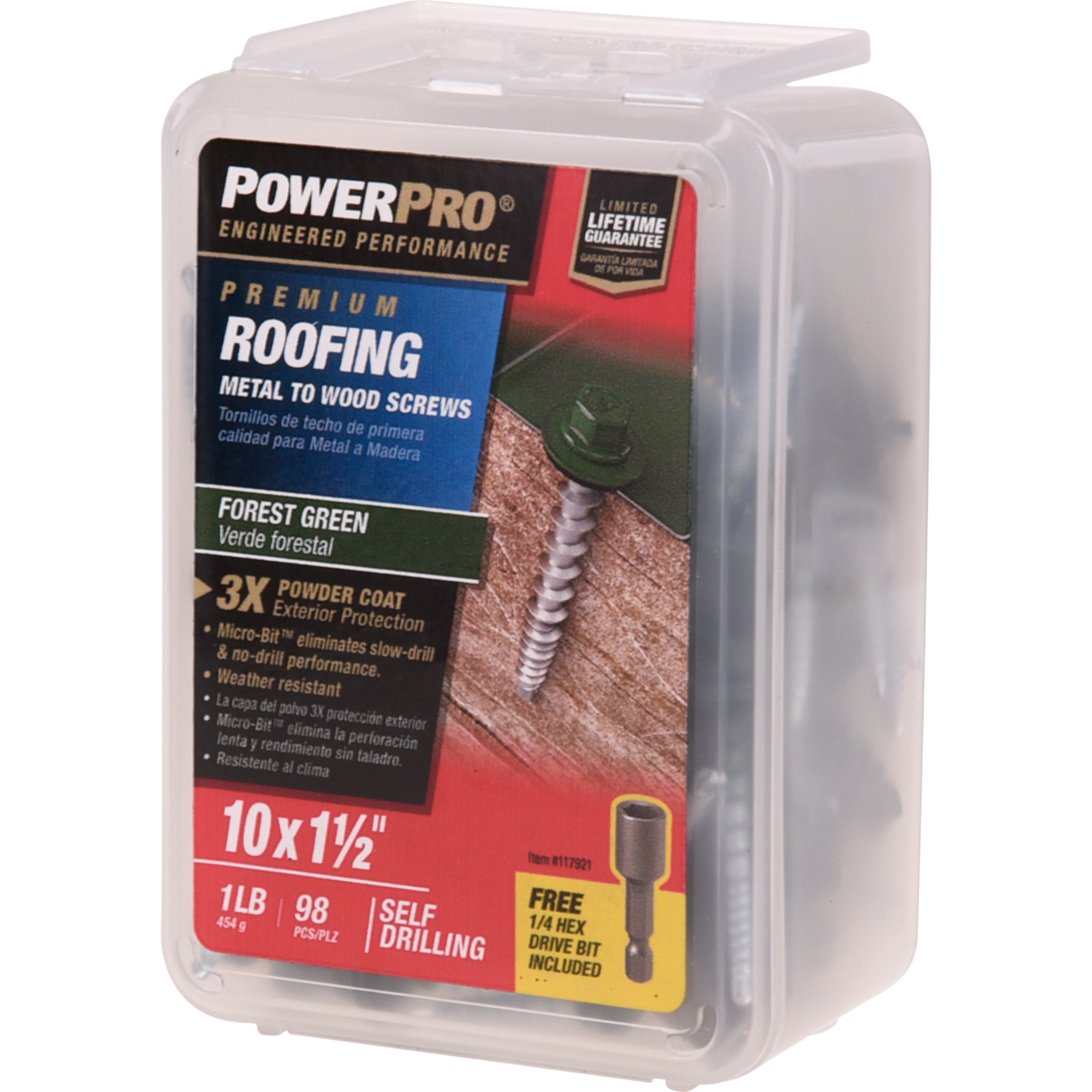Power Pro Green Self Drilling Metal-to-Wood Roofing Screws (#10 x 1-1/2 in.)-98 pc