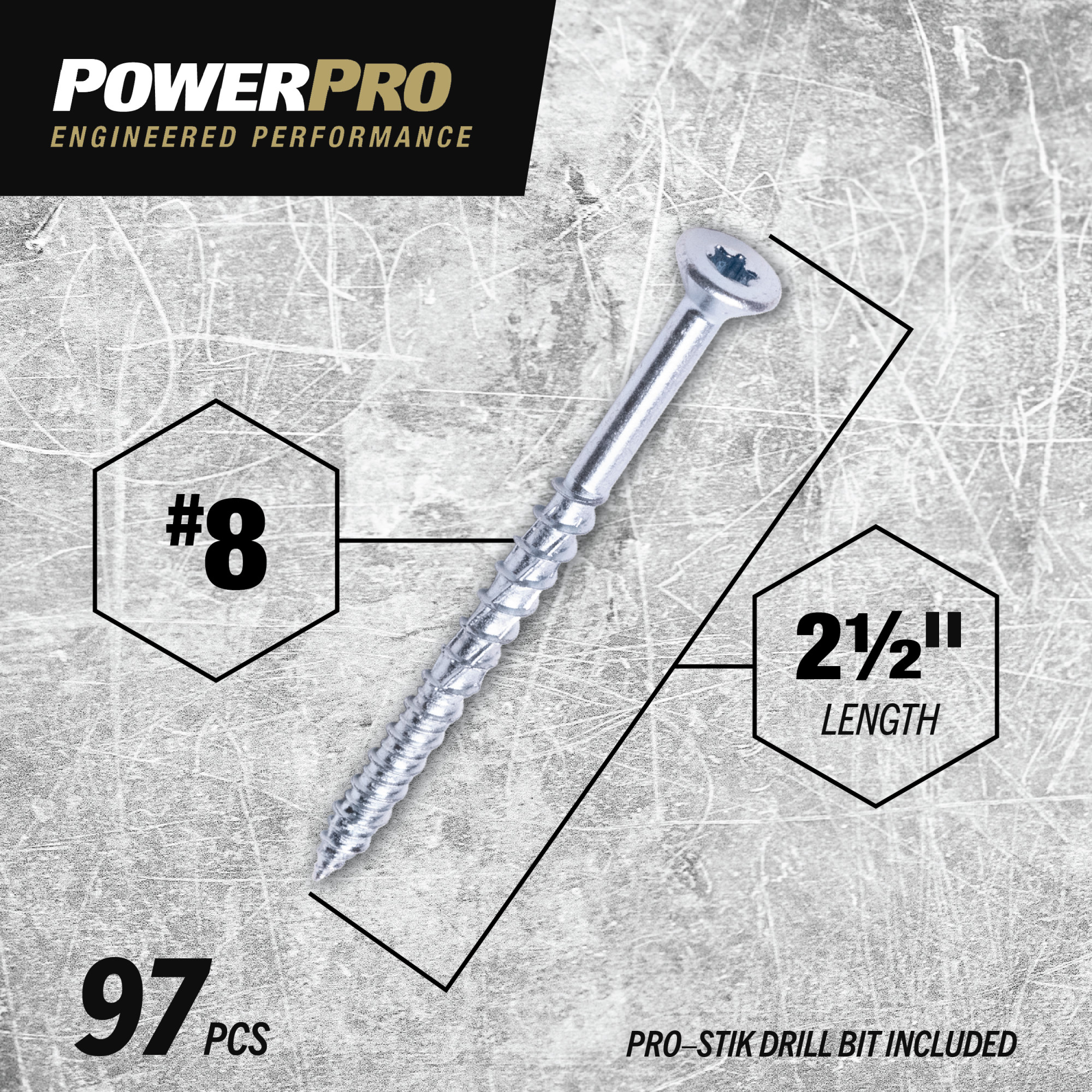 Power Pro ONE Flat Interior Zinc Multi-Material Screws (#8 x 2-1/2 in.) - 97 pc