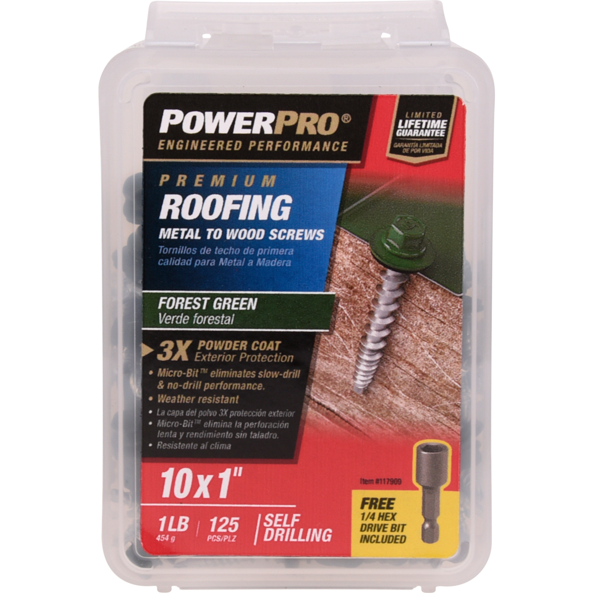 Power Pro Green Self Drilling Metal-to-Wood Roofing Screws (#10 x 1 in.) - 125 pc