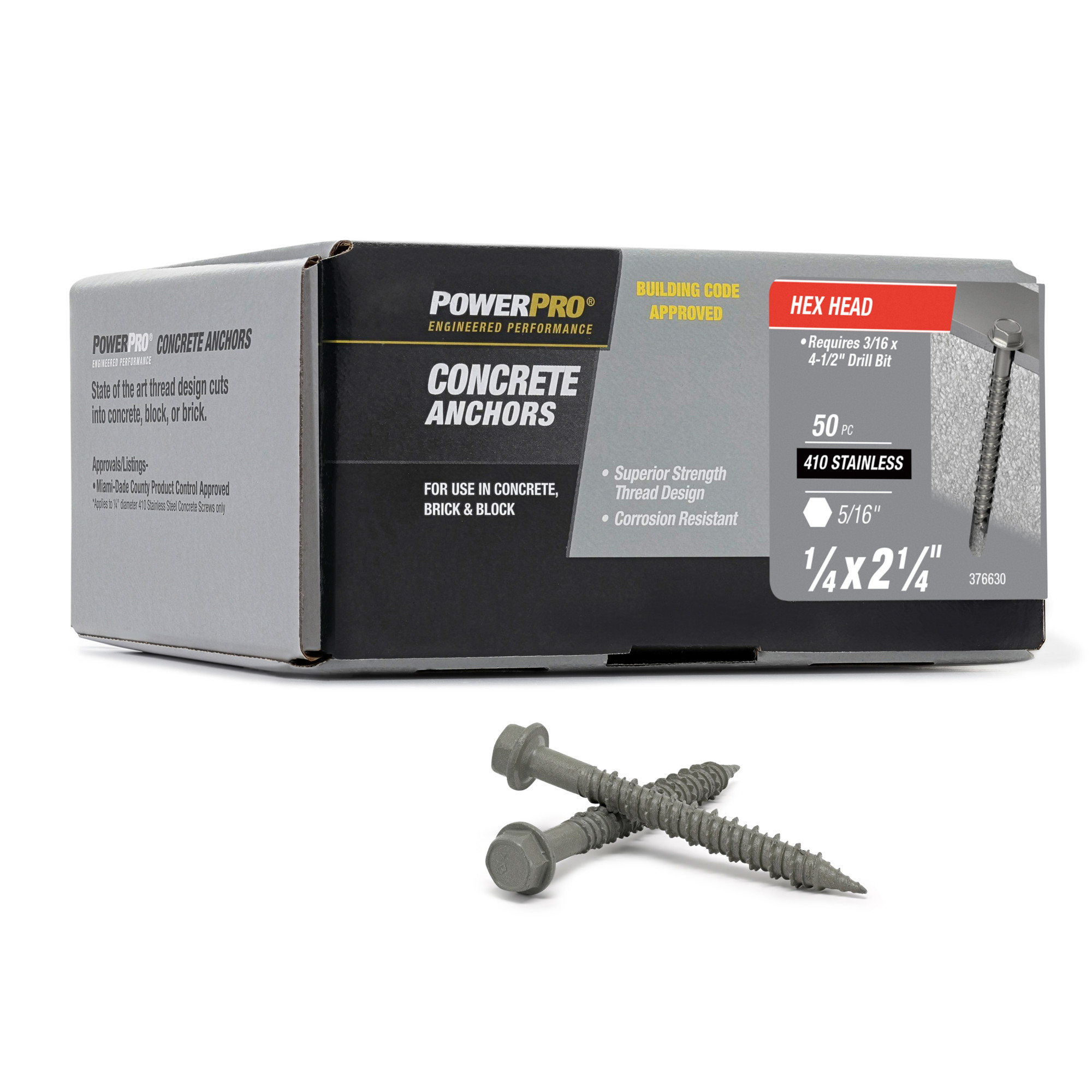 Power Pro 410 Stainless Hex Washer Concrete Screw Anchor (1/4 in. x 2-1/4 in.) 100pc