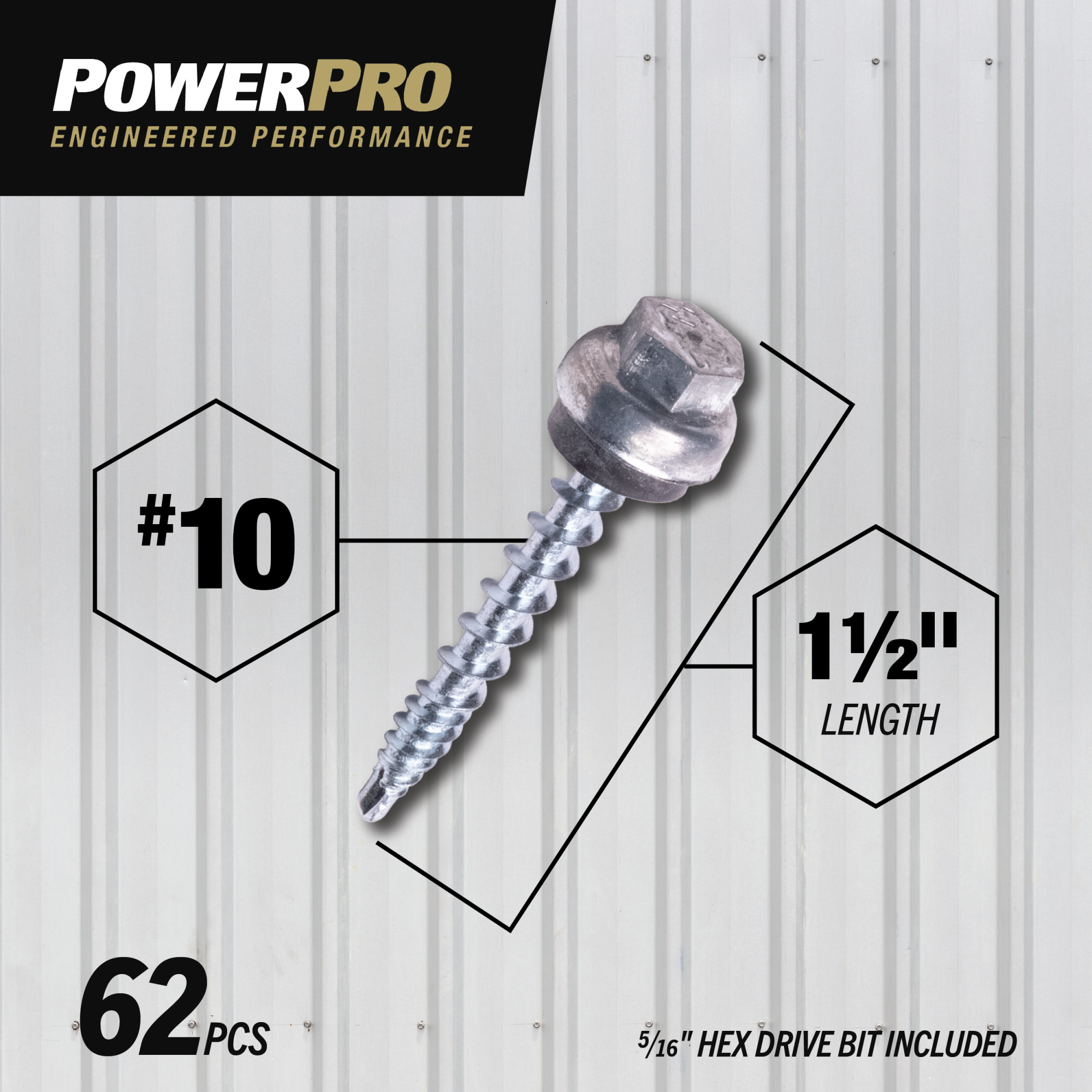 Power Pro Silver Self Drilling Metal-to-Wood Roofing Screws (#10 x 1-1/2 in.)-62 pc
