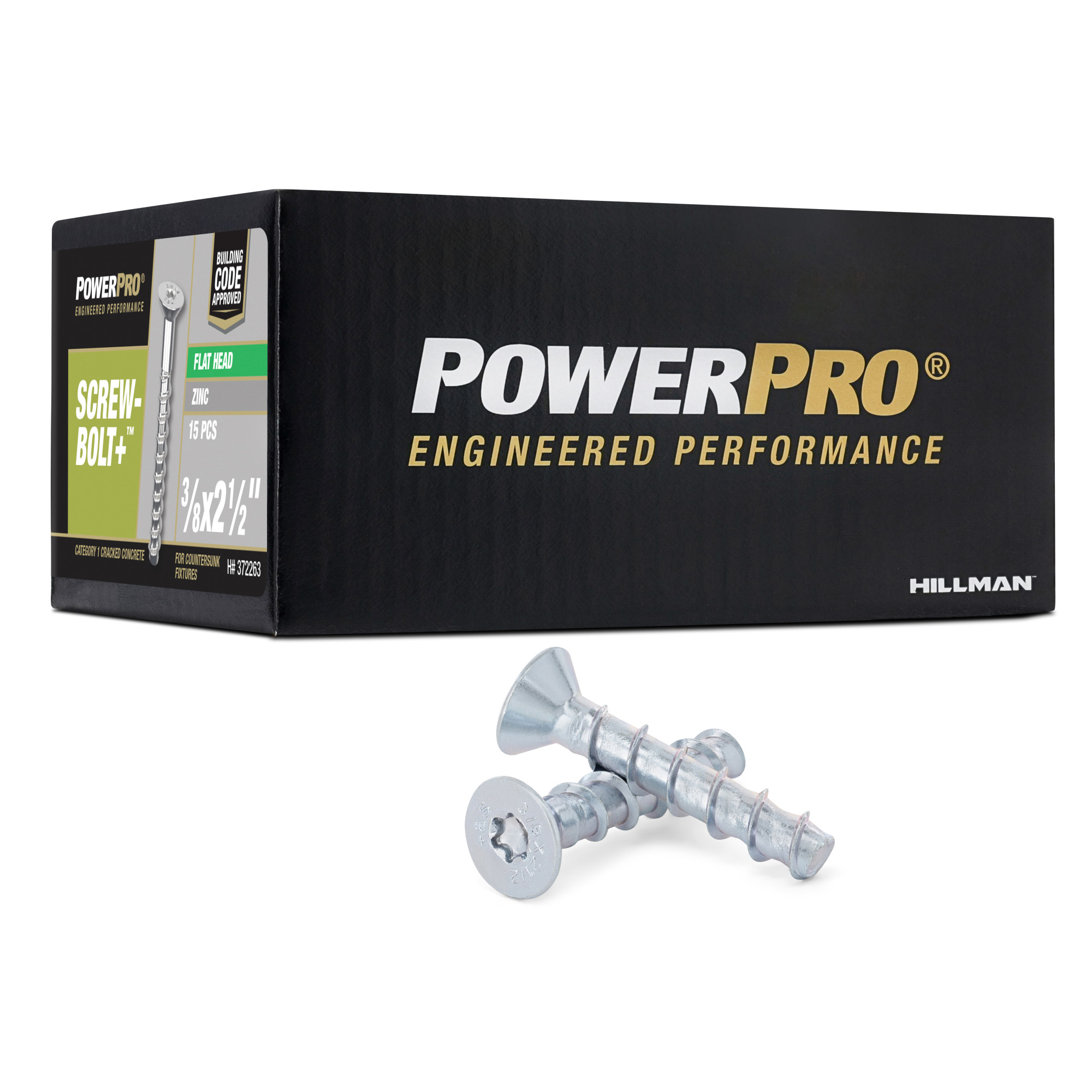 Power Pro Zinc Flat Head Screw-Bolt+ Anchors (3/8 in. x 2-1/2 in.) - 15 pc