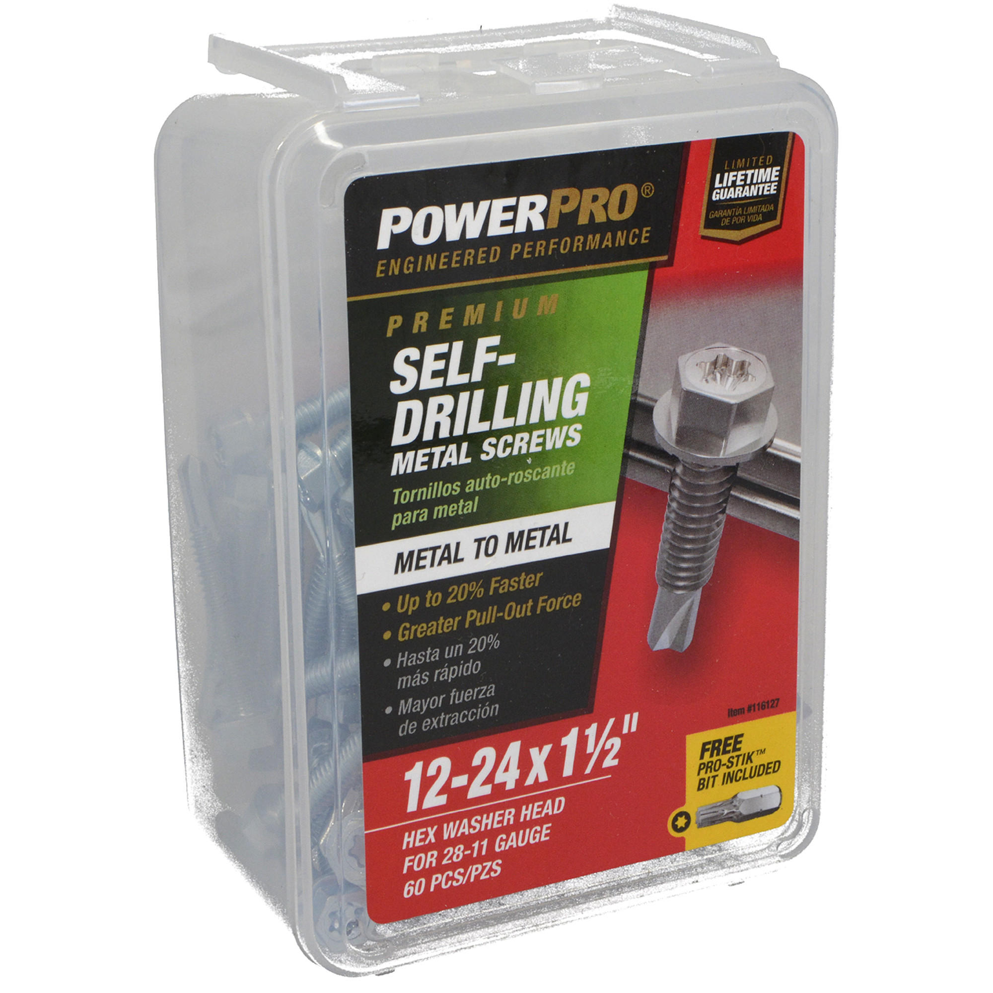 Power Pro Premium Hex Zinc Sheet Metal Self-Drilling Screws (#12-24x1-1/2 in.)-60pc