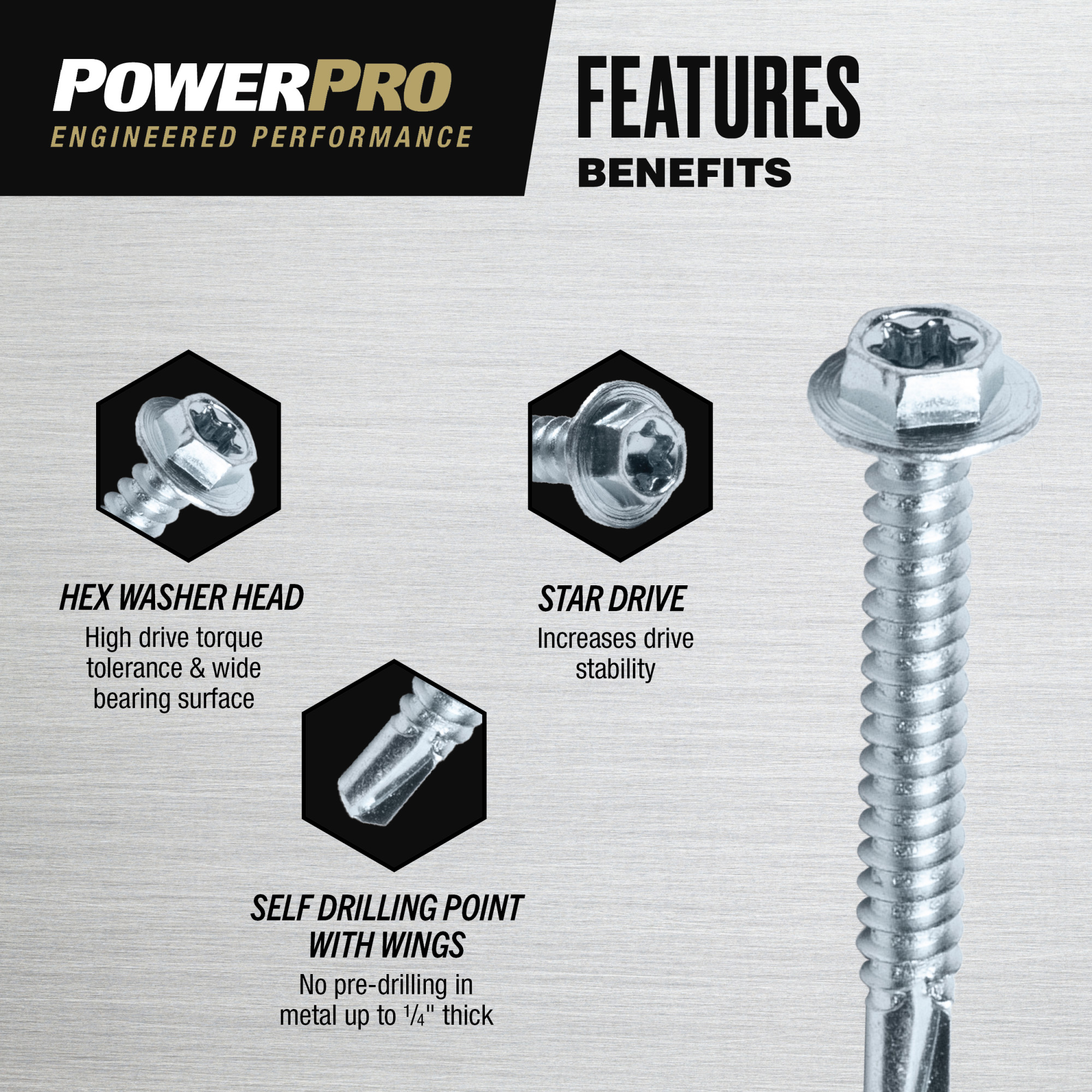 Power Pro Premium Hex Zinc Sheet Metal Self-Drilling Screws (#10-32x1-1/2 in.)-68pc