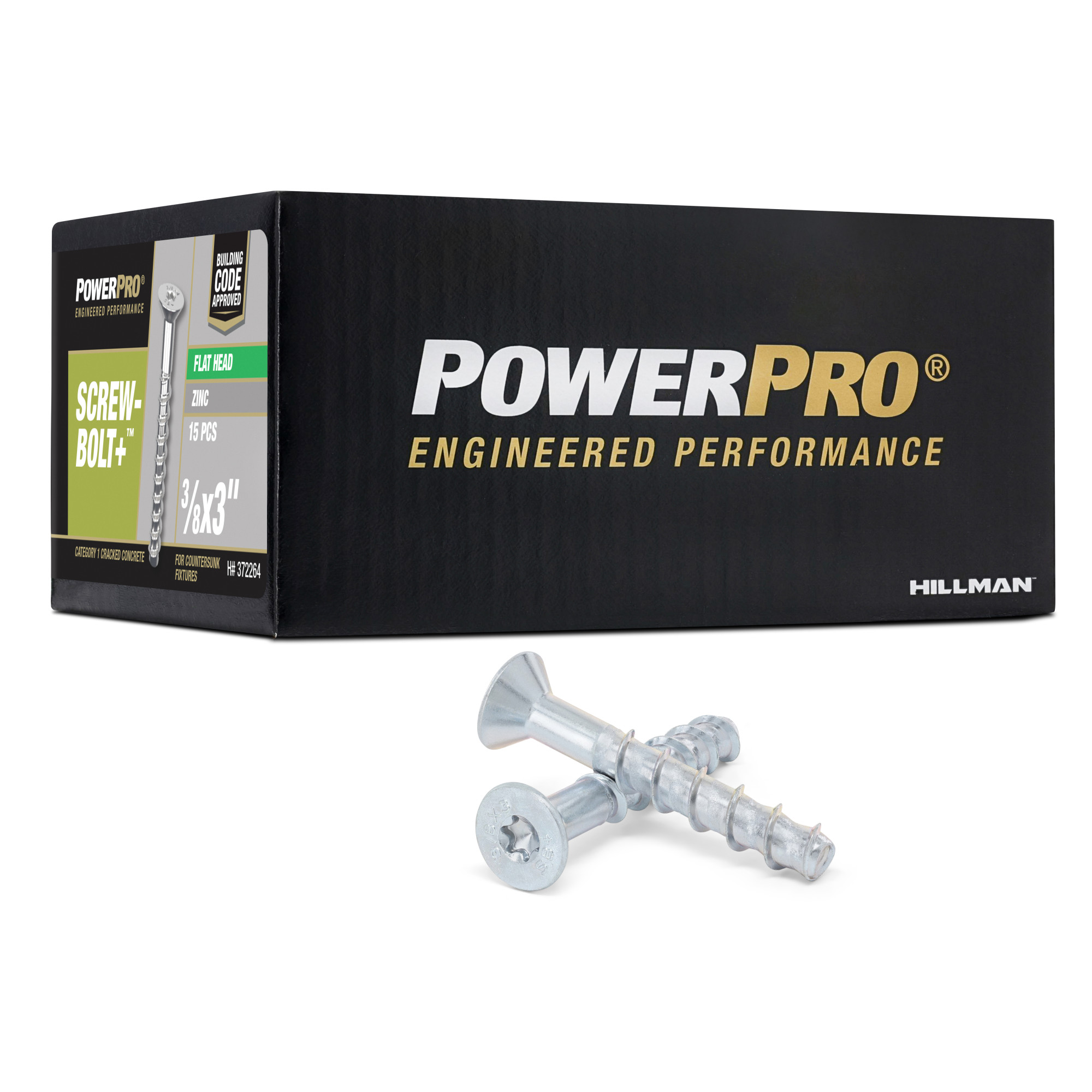 Power Pro Zinc Flat Head Screw-Bolt+ Anchor (3/8 in. x 3 in.) - 15 pc