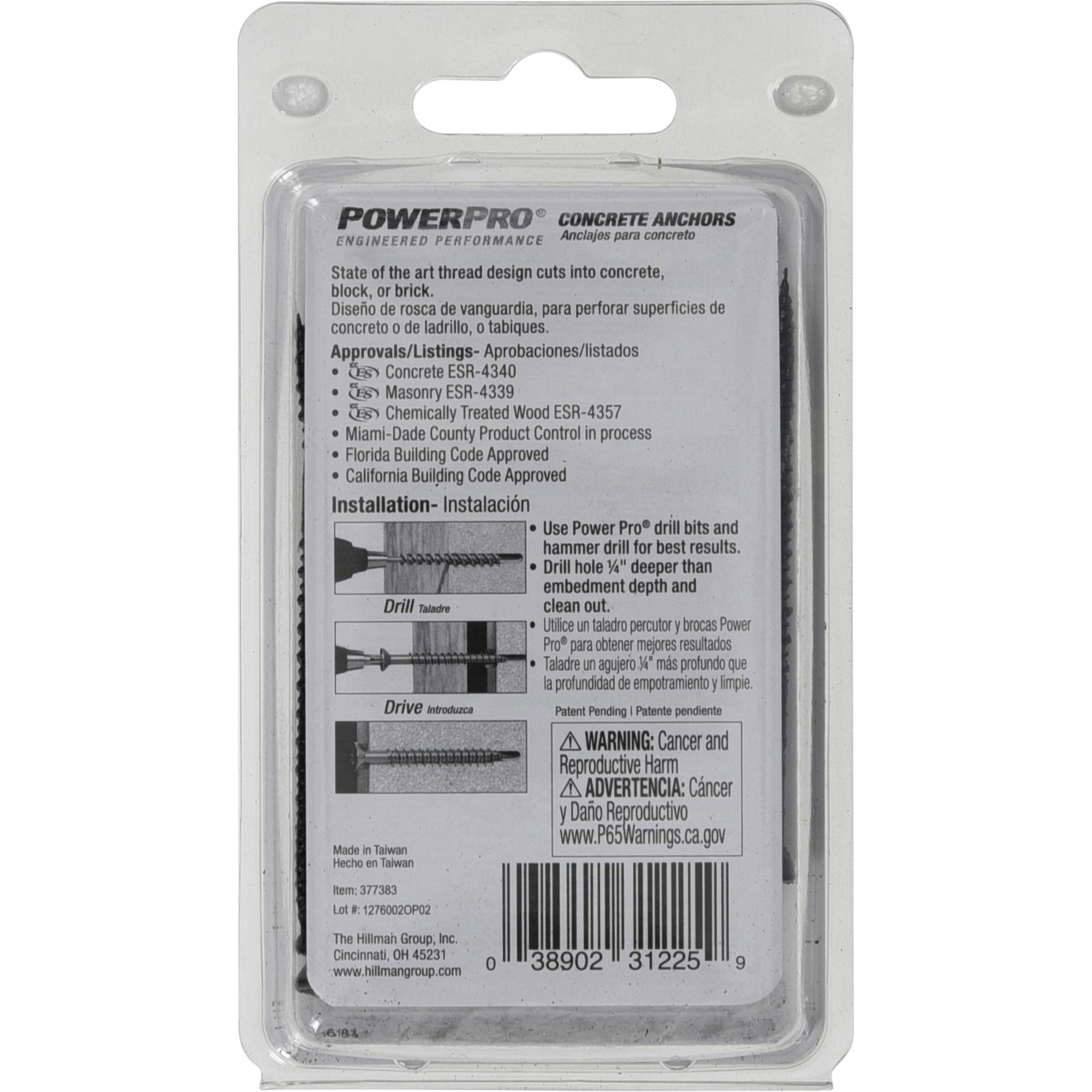 Power Pro Black Flat-Head Concrete Screw Anchor (3/16 in. x 2-3/4 in.) - 20 pc