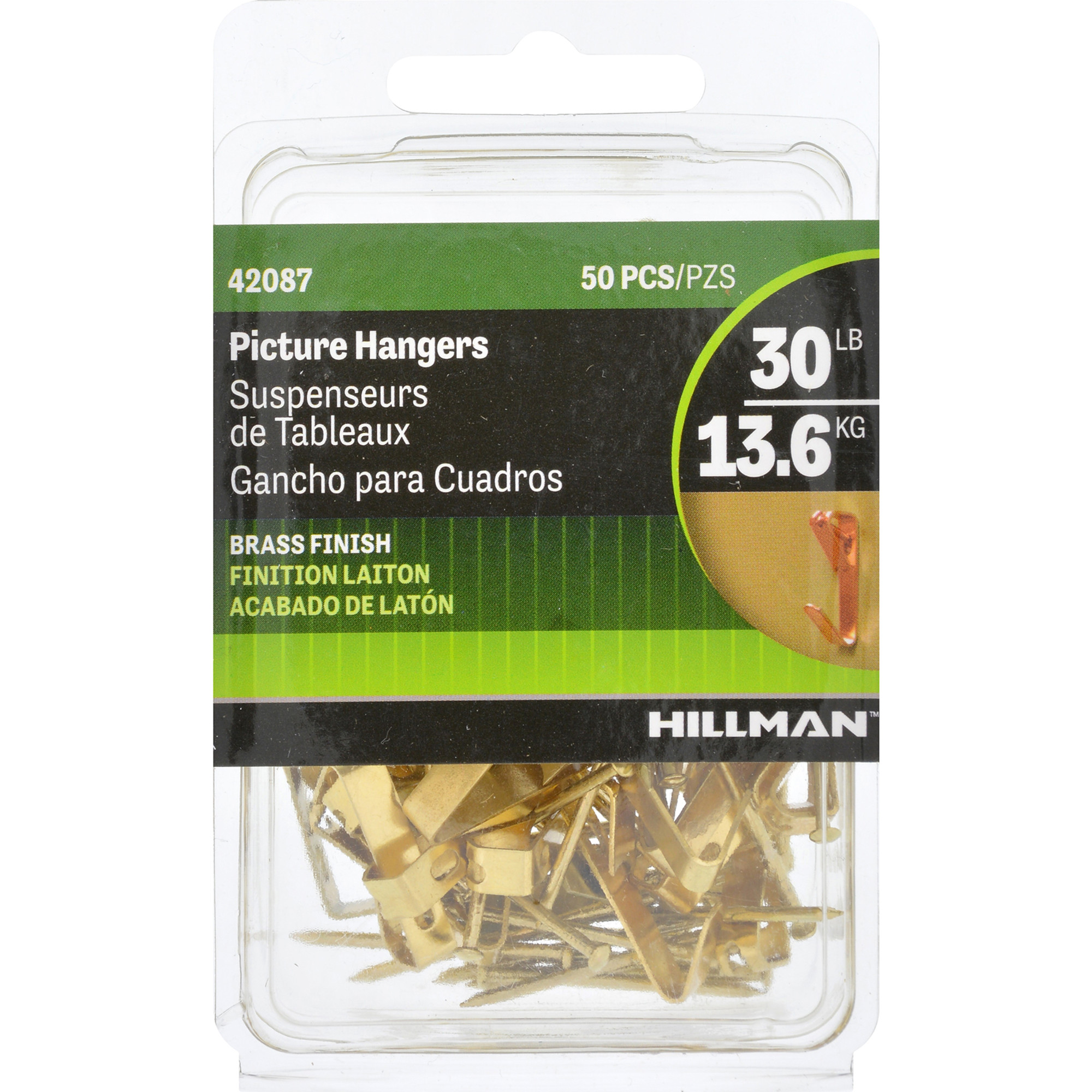 Hillman Conventional Picture Hangers Brass 30lb 50 Pack