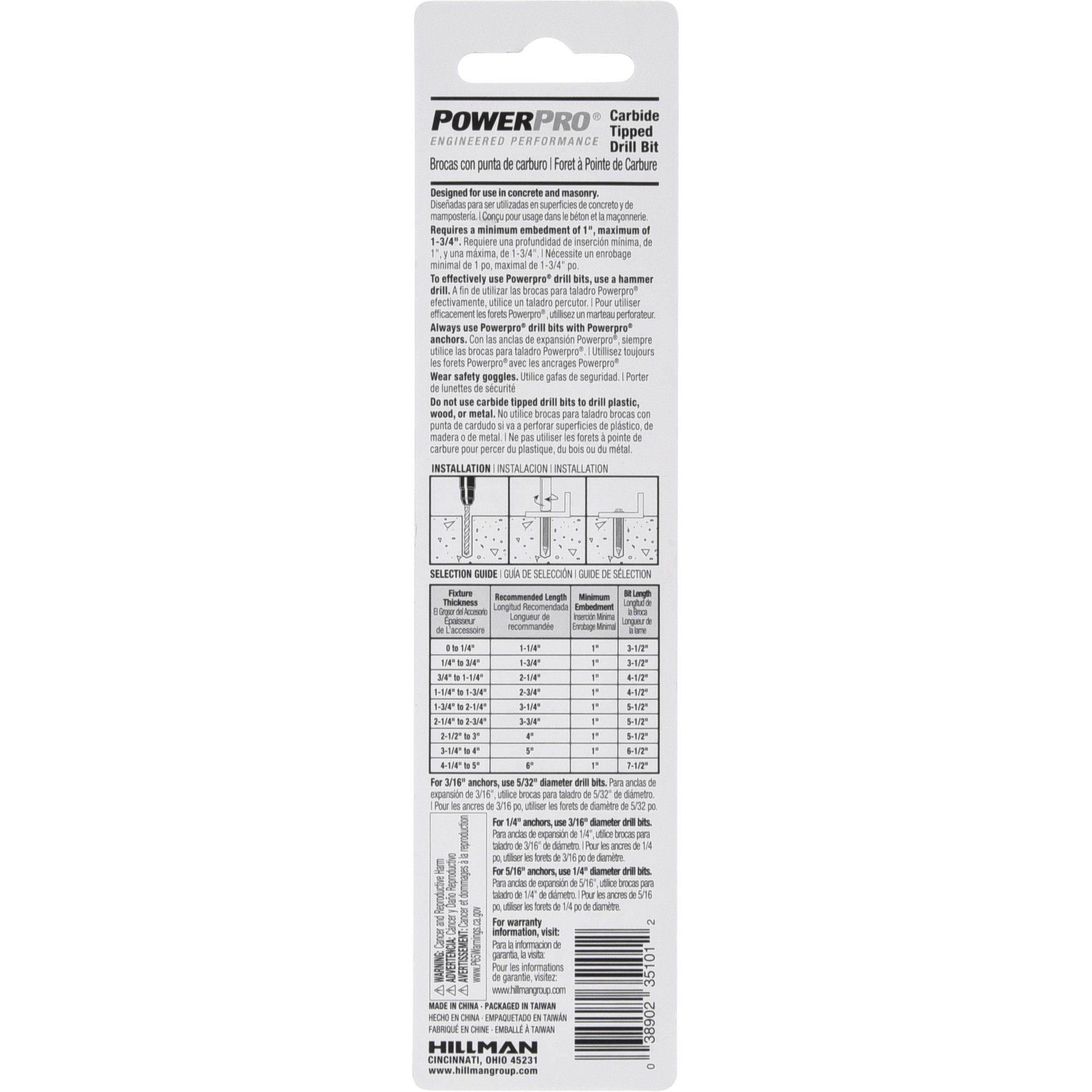 Power Pro Carbide Tip Drill Bit (1/4 in. x 5-1/2 in.) - 1 pc