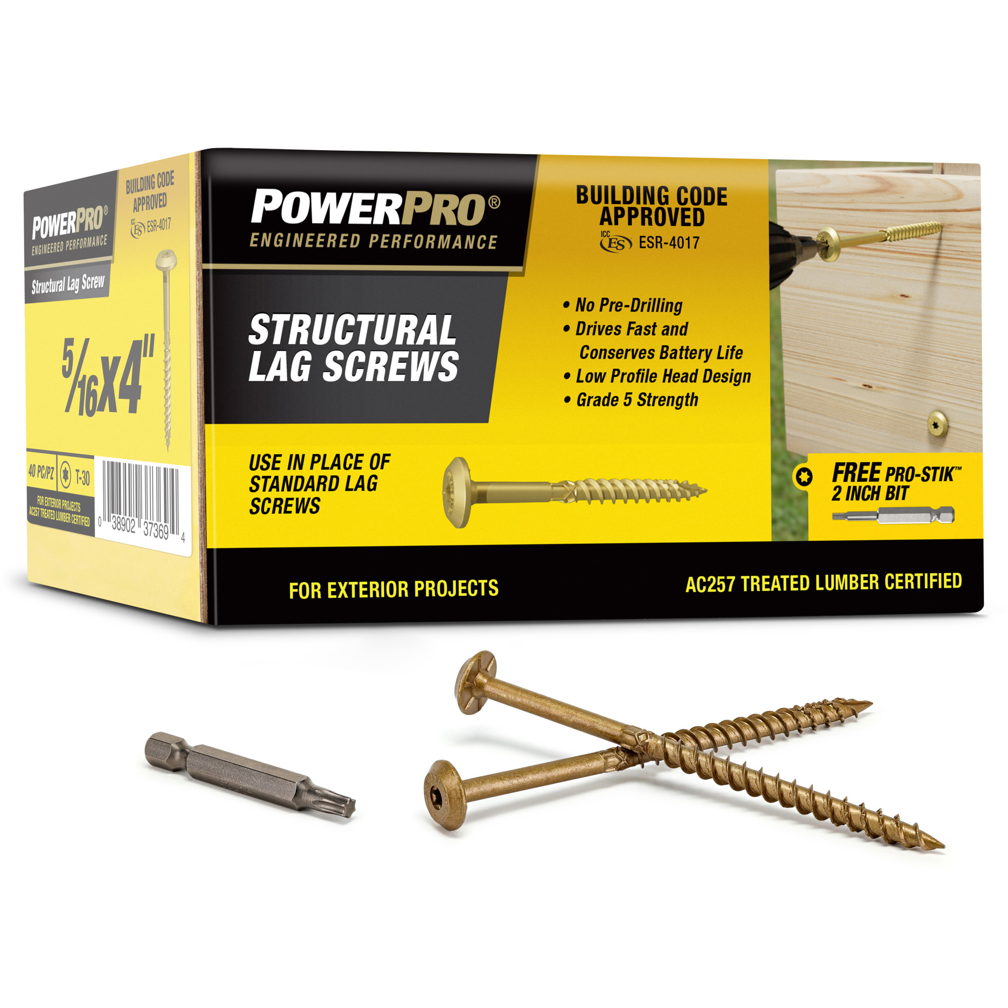Power Pro Bronze Structural Lag Screws (5/16 in. x 4 in.) - 40 pc