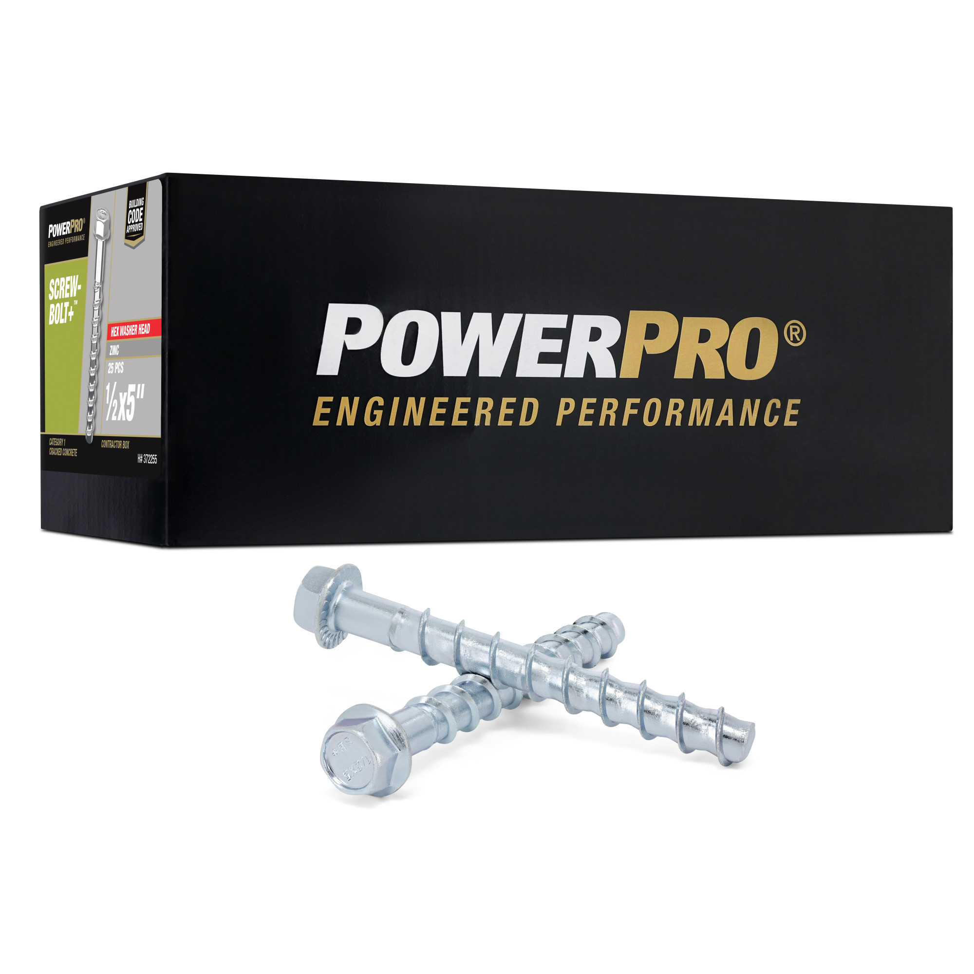 Power Pro Zinc Hex Washer Head Screw-Bolt+ Anchors (1/2 in. x 5 in.) - 25 pc