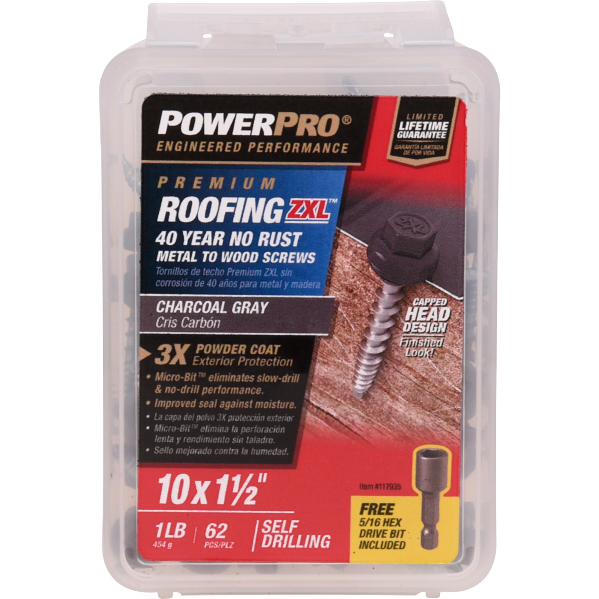 Power Pro Gray Self Drilling Metal-to-Wood Roofing Screws (#10 x 1-1/2 in.)-62 pc