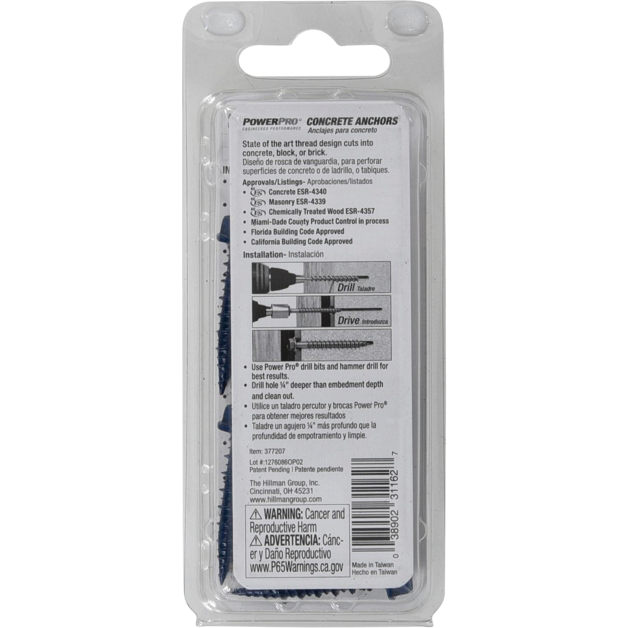 Power Pro Blue Hex Washer-Head Concrete Screw Anchor (1/4 in. x 1-1/4 in.) - 5 pc