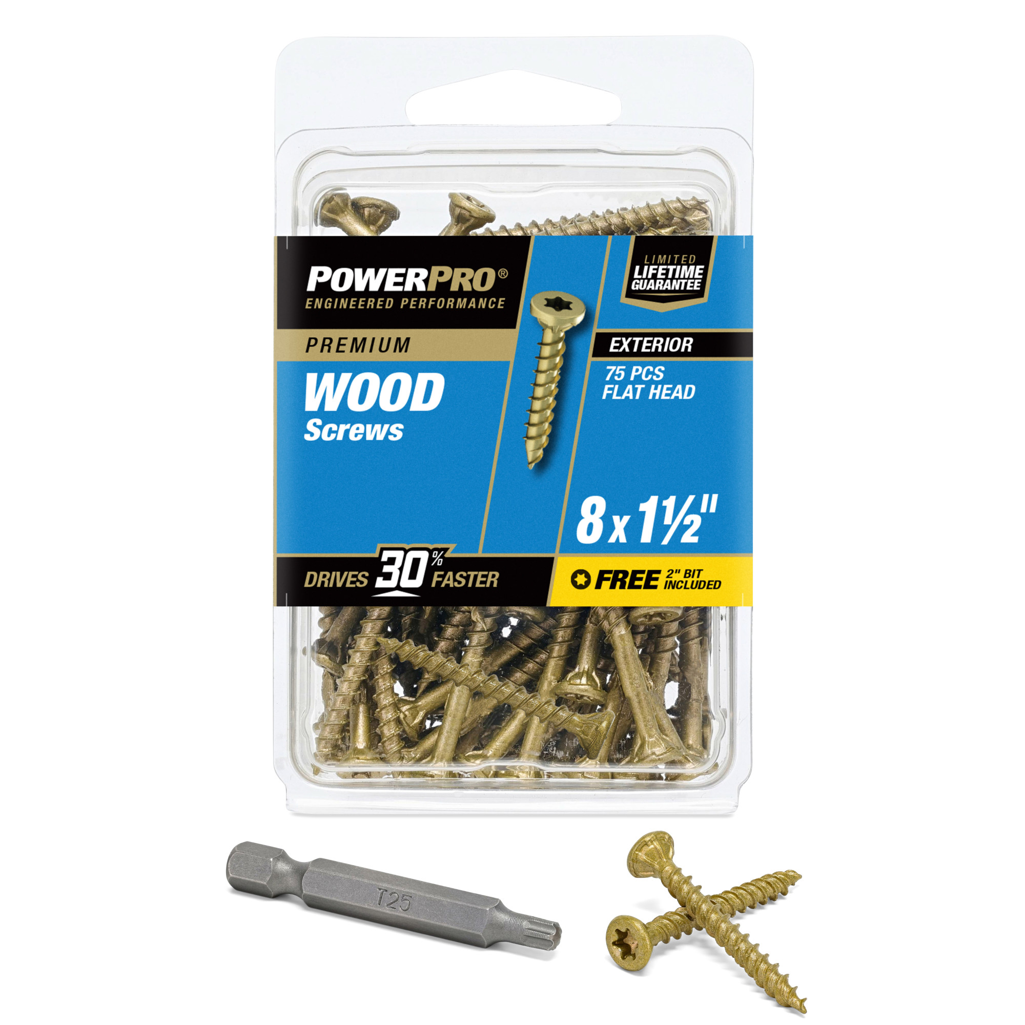 Power Pro Premium Exterior Wood Screws (#8 x 1-1/2 in.) - 75 pc